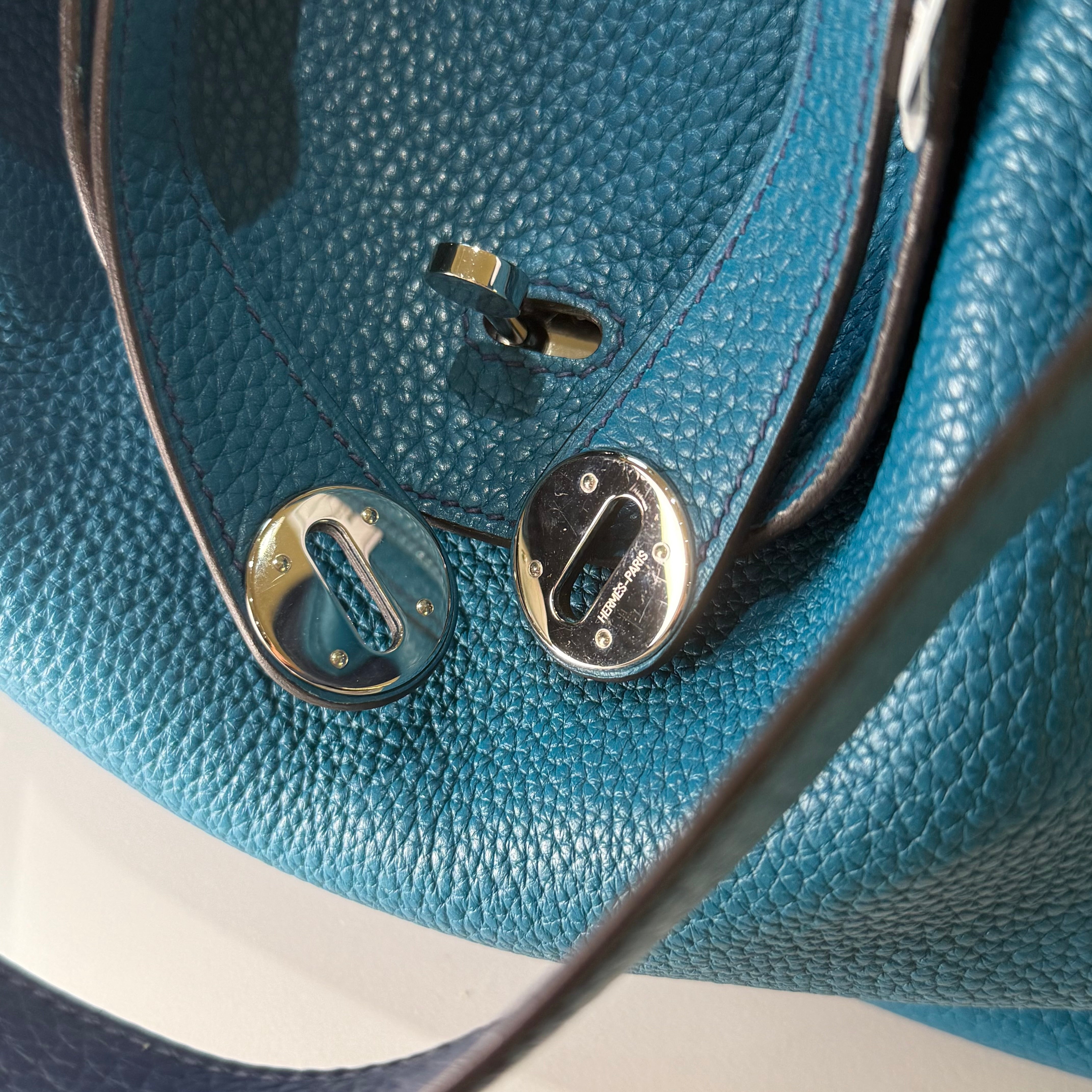 HERMES LINDY 30 AND TURQUOISE  BLUE SILVER STAMP R