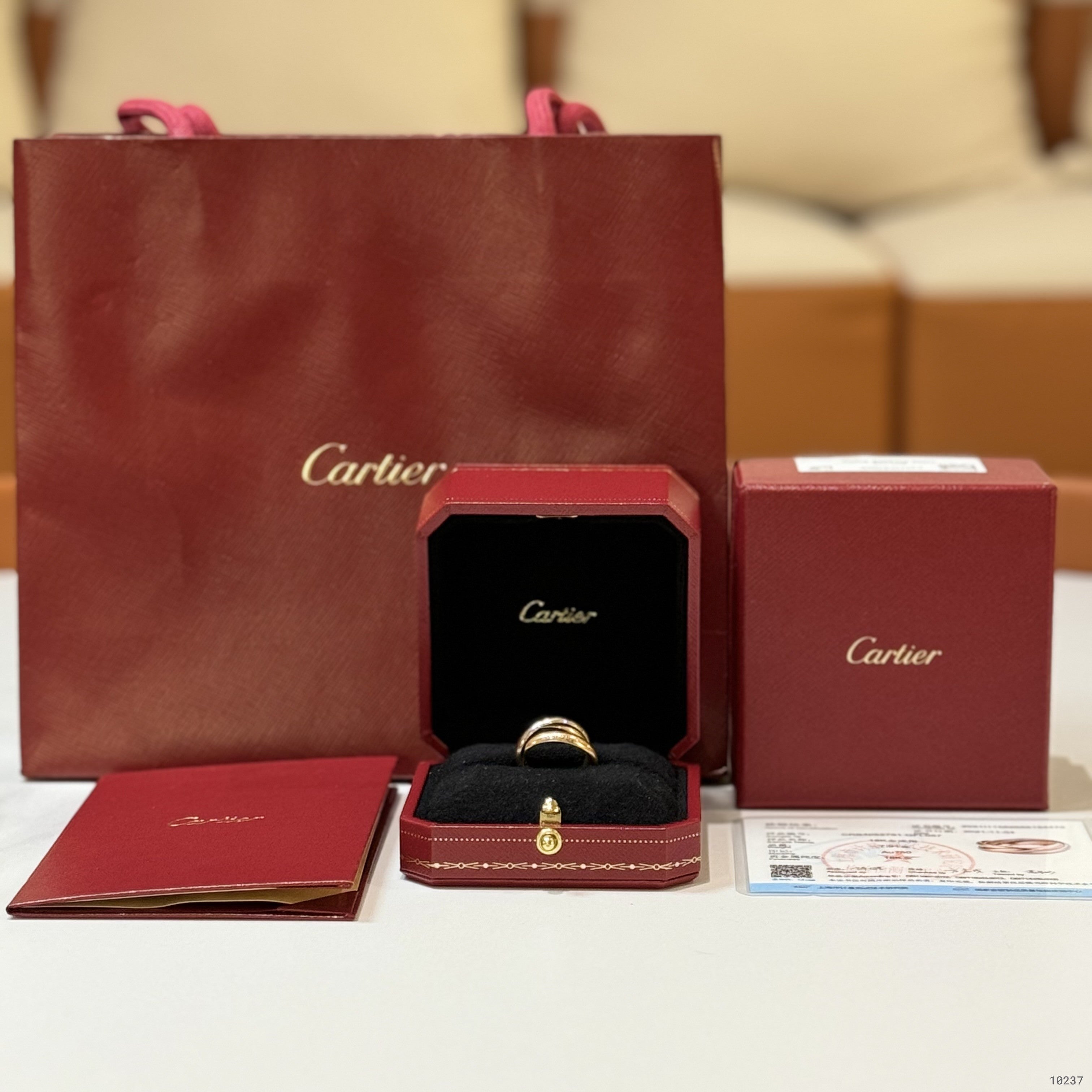 CARTIER TRINITY RINGS SIZE 51 WHITE ROSE YELLOW GOLD