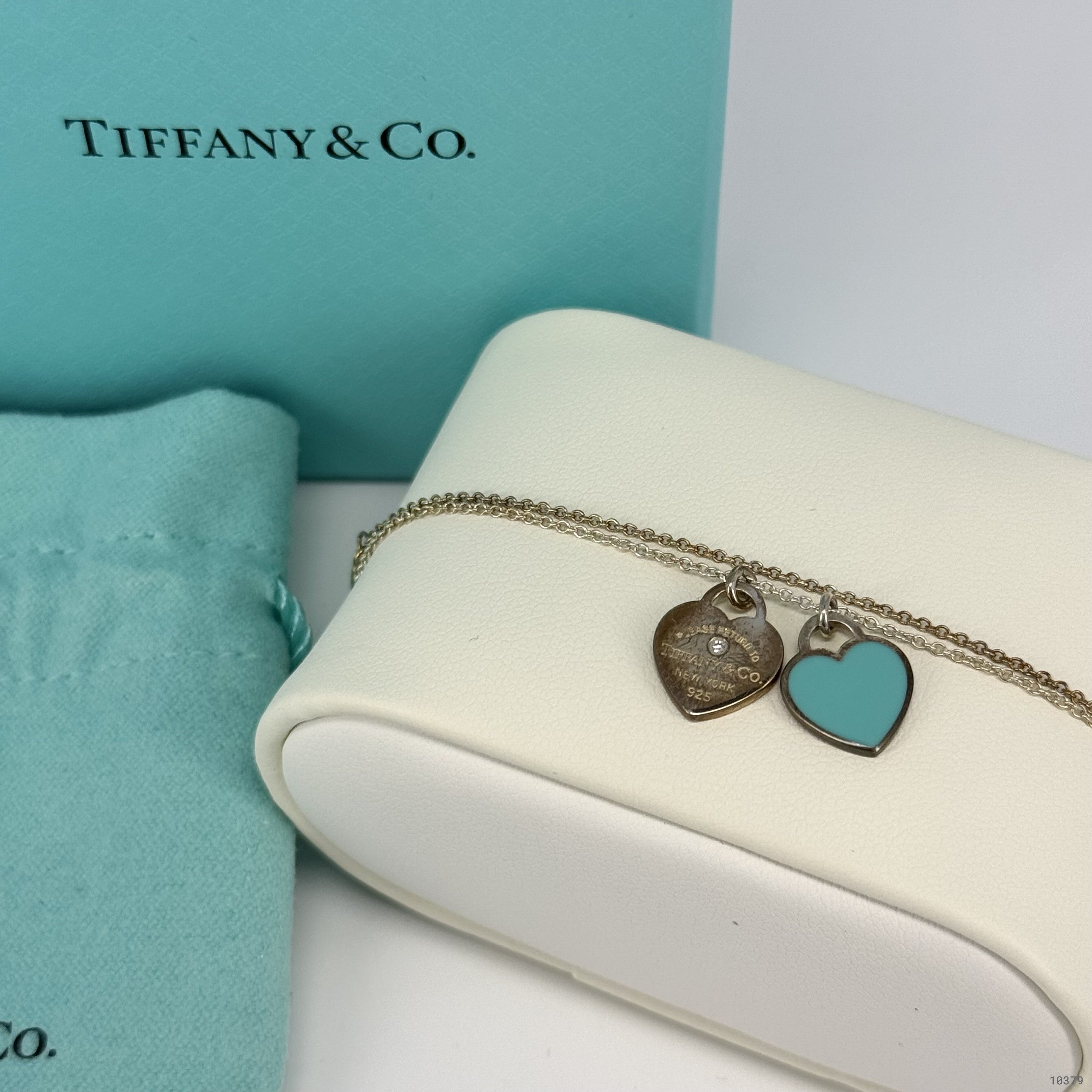 TIFFANY MINI DOUBLE HEART TAG PENDANT NECKLACE