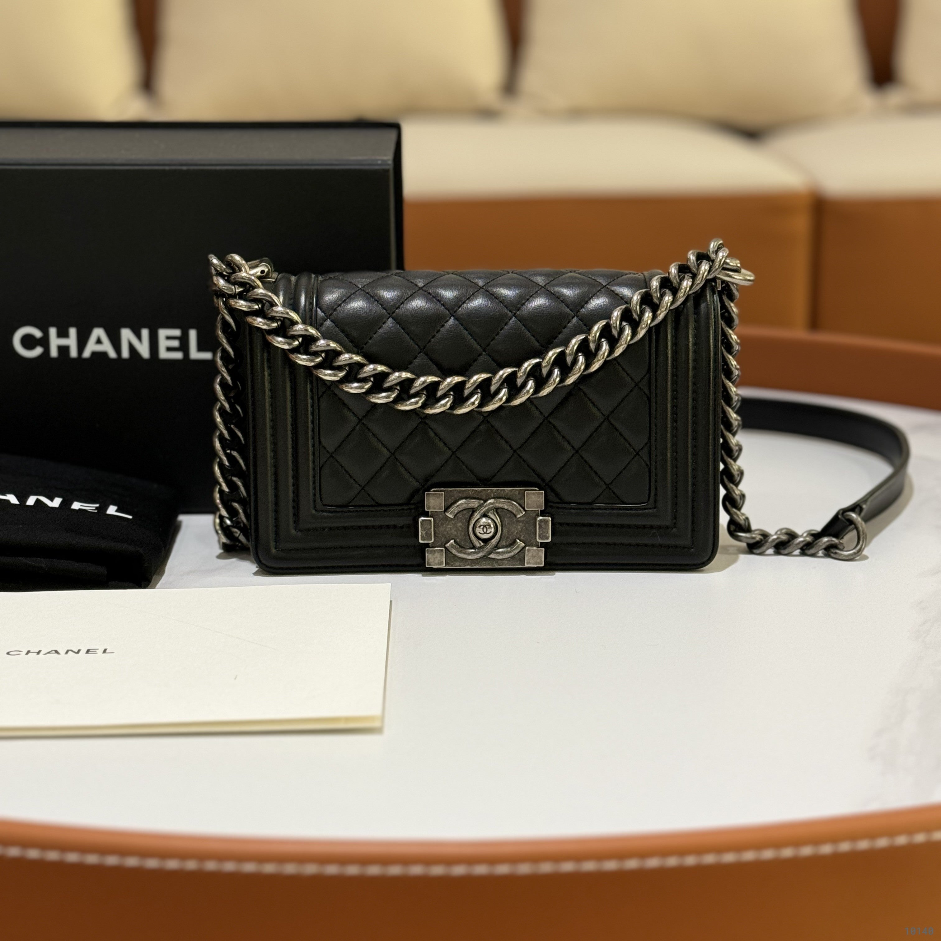 CHANEL LEBOY SMALL IN BLACK WITH SILVER CHAIN | COLLINS RAIN