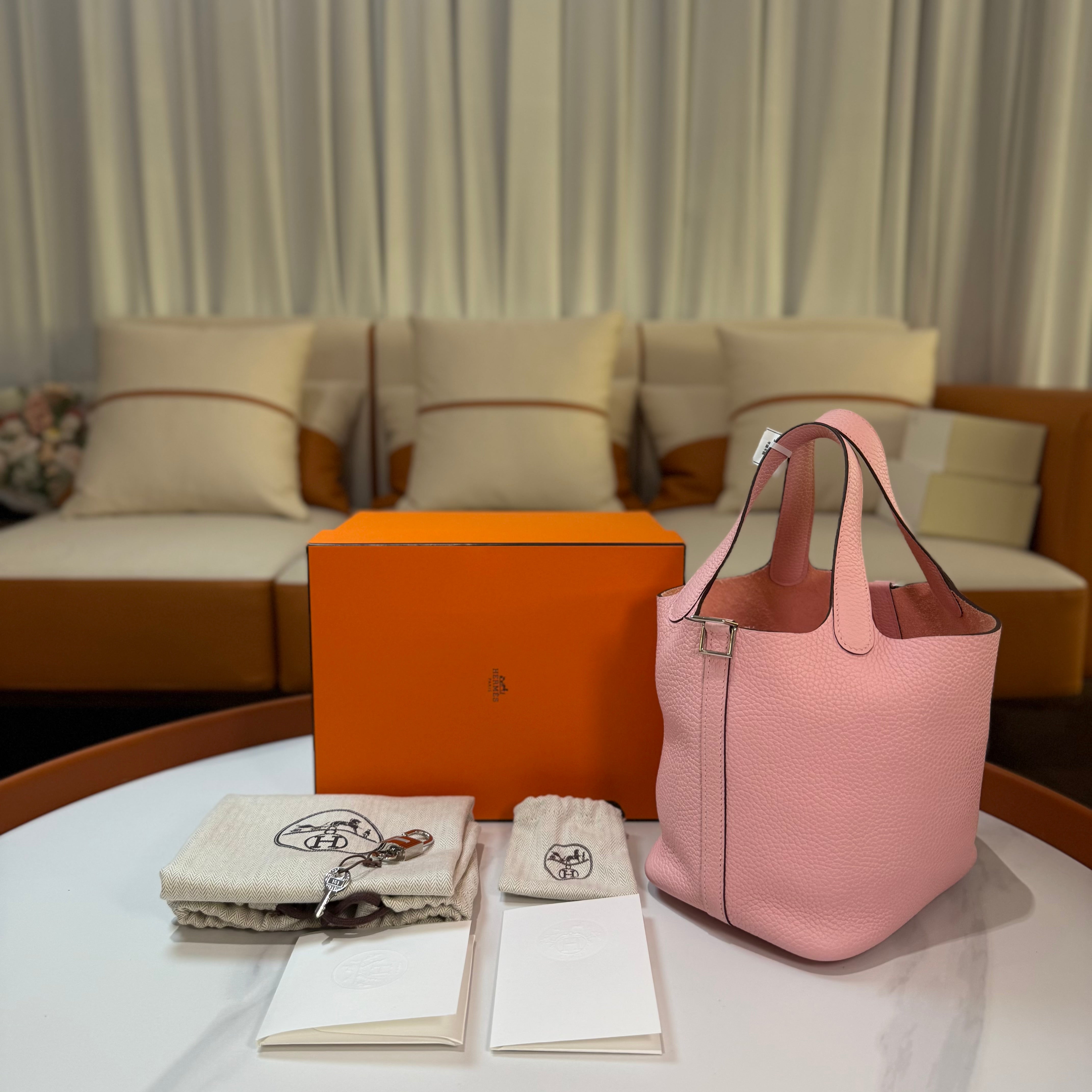 HERMES PICOTIN 18 CHERRY BLOSSOM PINK U STAMP