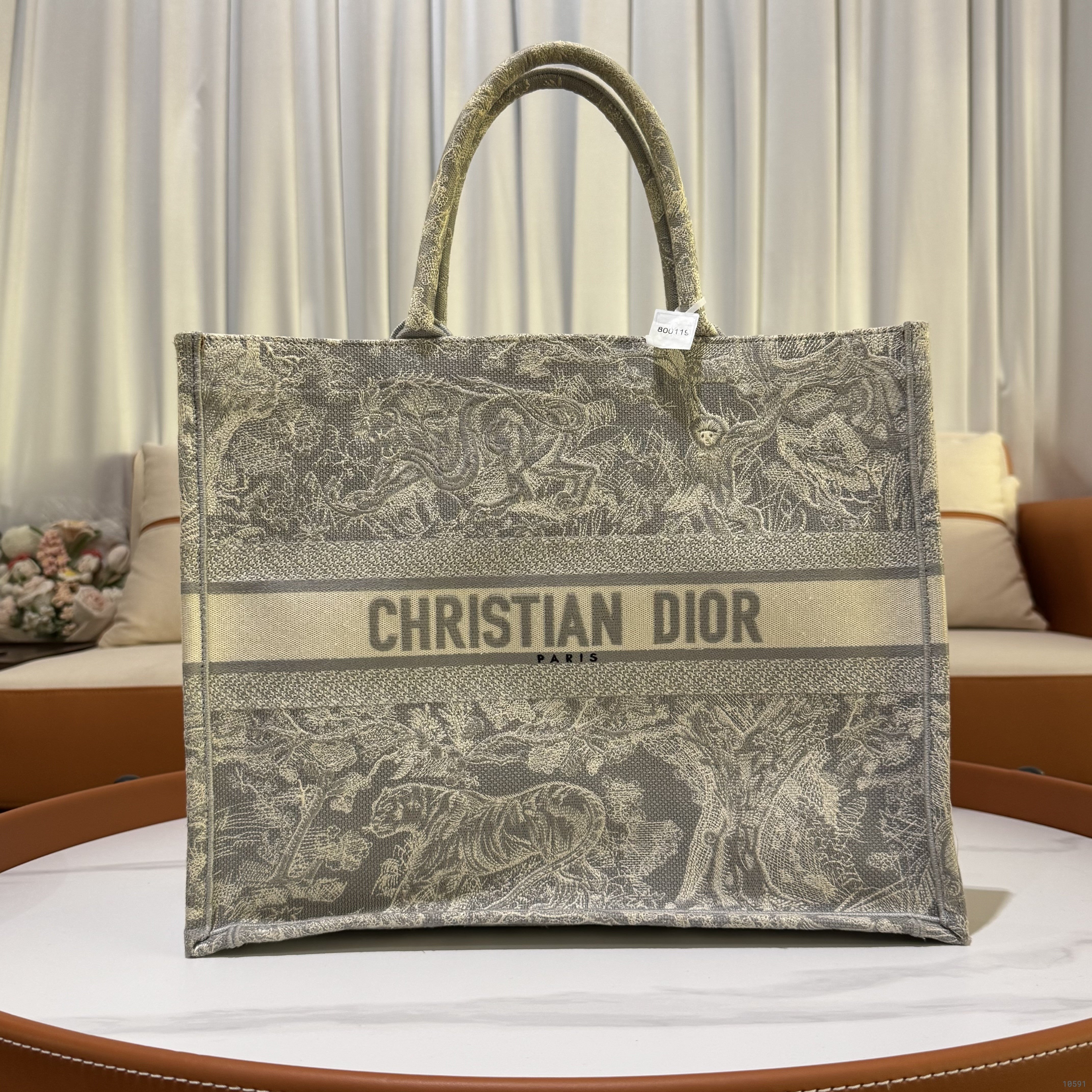 DIOR LARGE TOTE BAG GREY EMBROIDERED ZOO EDITION