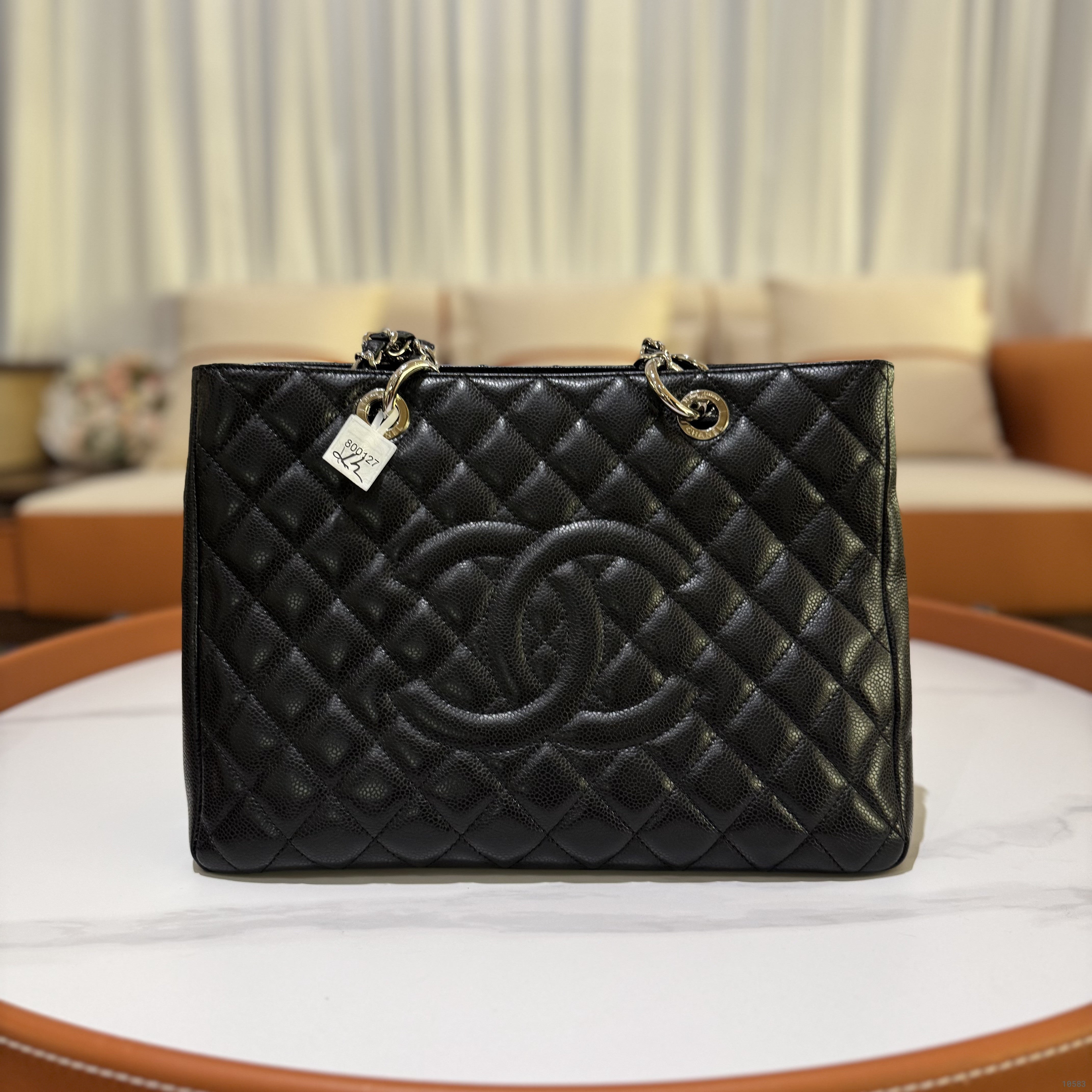 CHANEL TOTE CLASSIC BLACK SILVER CAVIAR LEATHER SHOULDER BAG