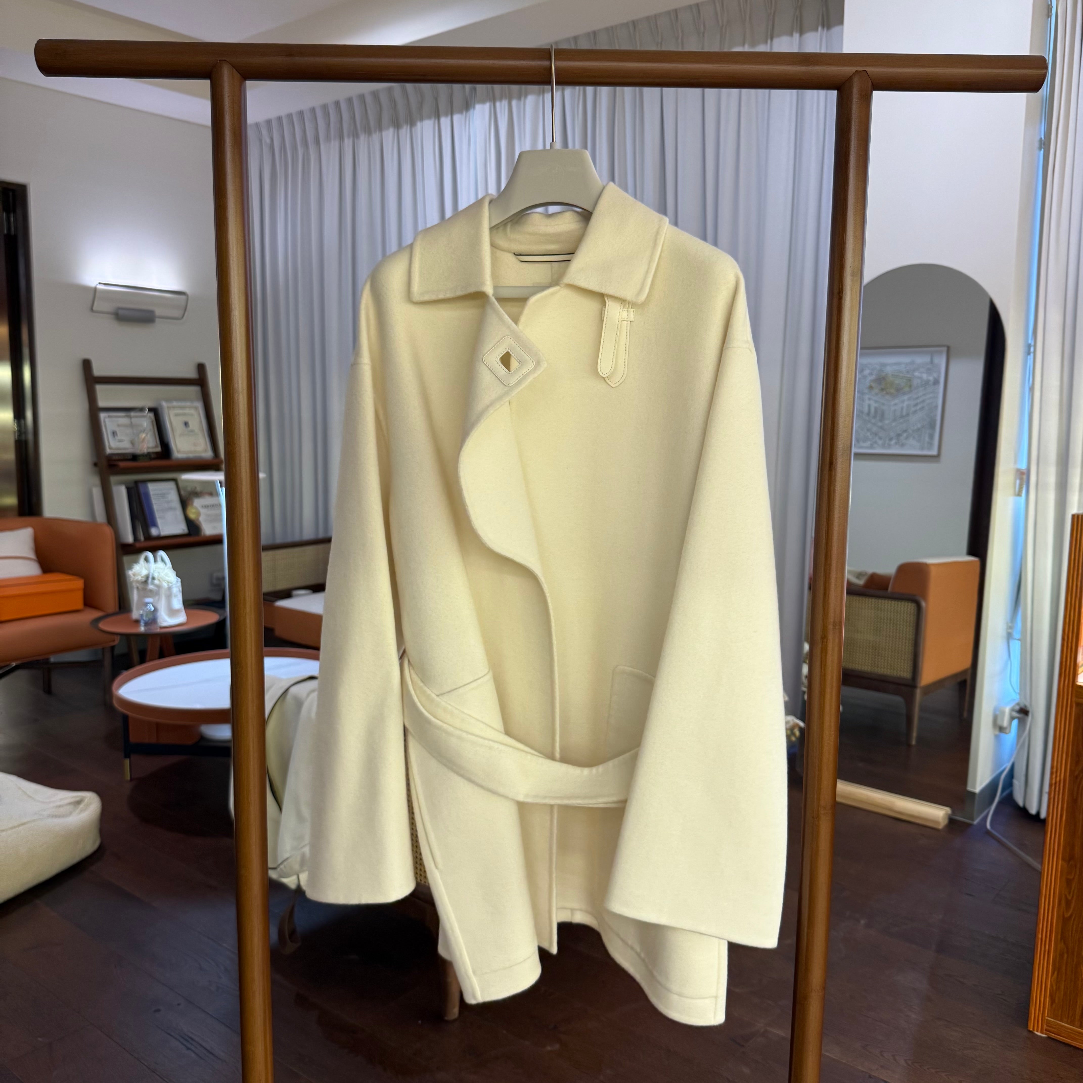 HERMES 2022 AUTUMN/WINTER NEW IVORY CASHMERE COAT