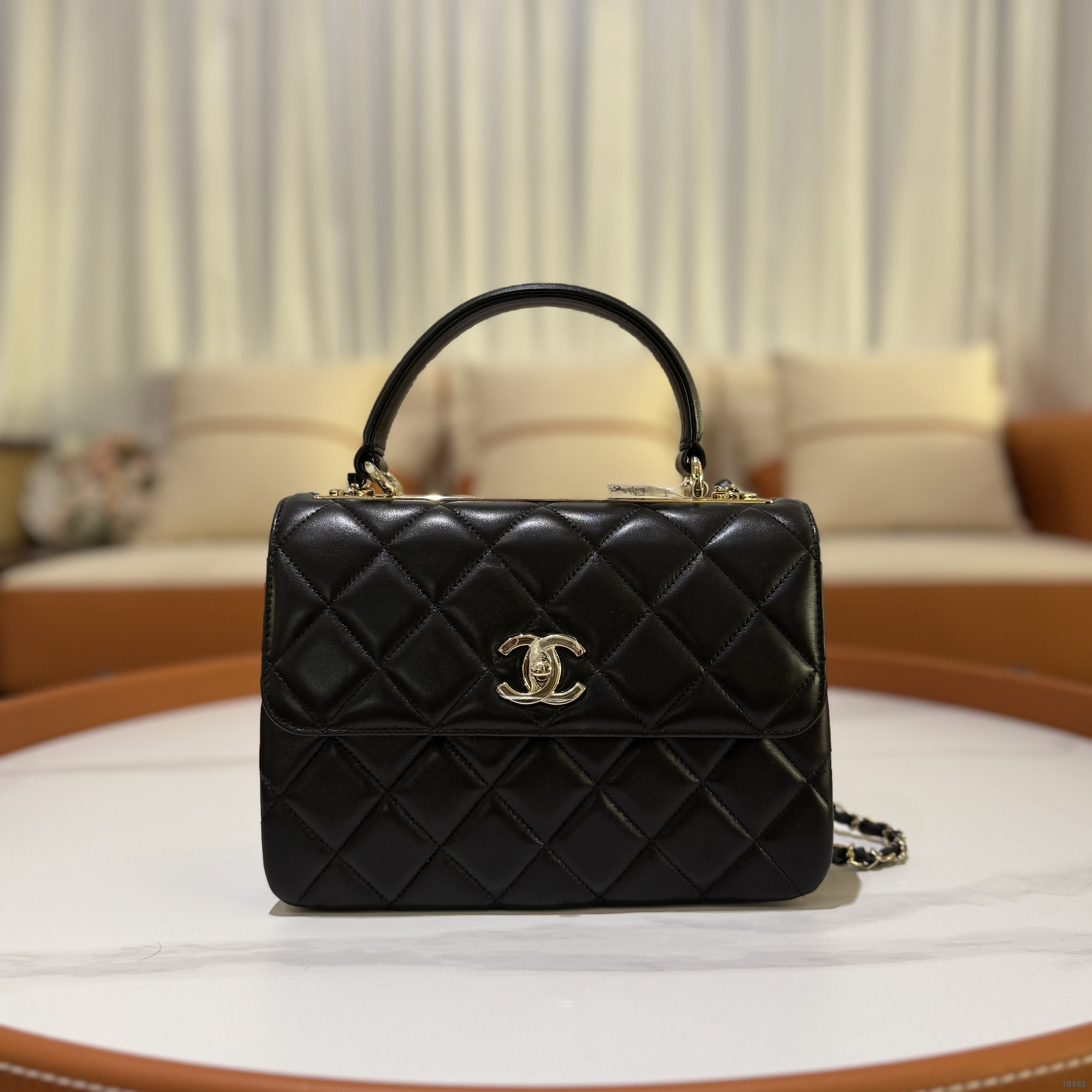 CHANEL TRENDY CC BLACK GOLD QUILTED HANDLE BAG