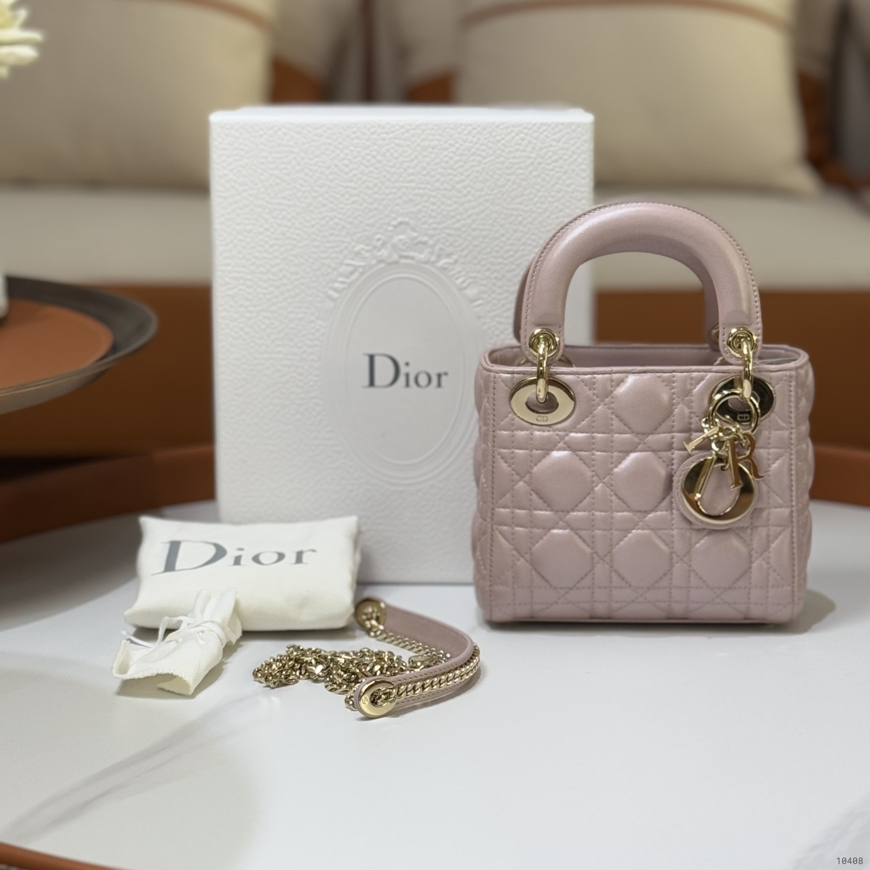 DIOR MINI LADY DIOR LAMBSKIN LOTUS PINK LGHW