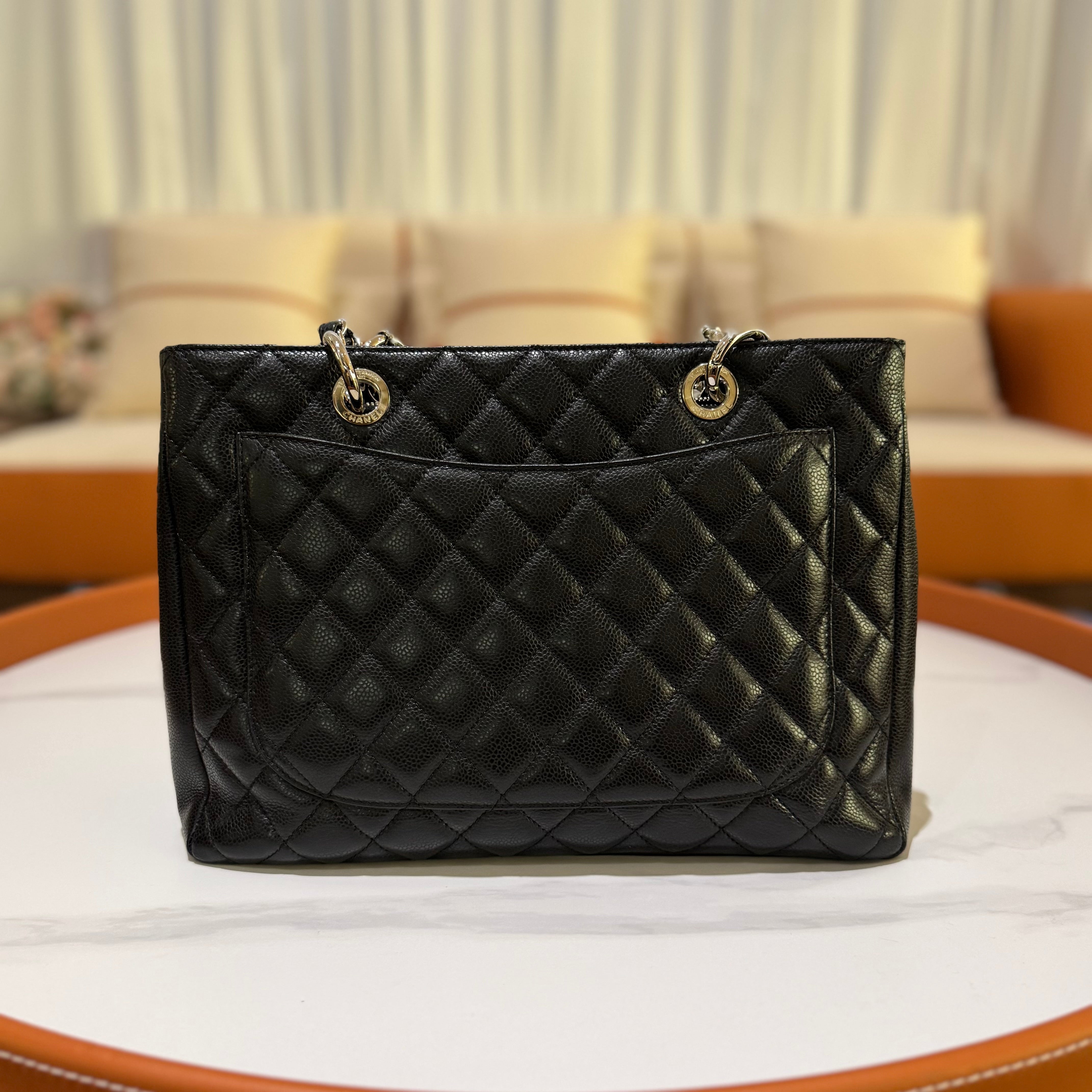 CHANEL TOTE CLASSIC BLACK SILVER CAVIAR LEATHER SHOULDER BAG