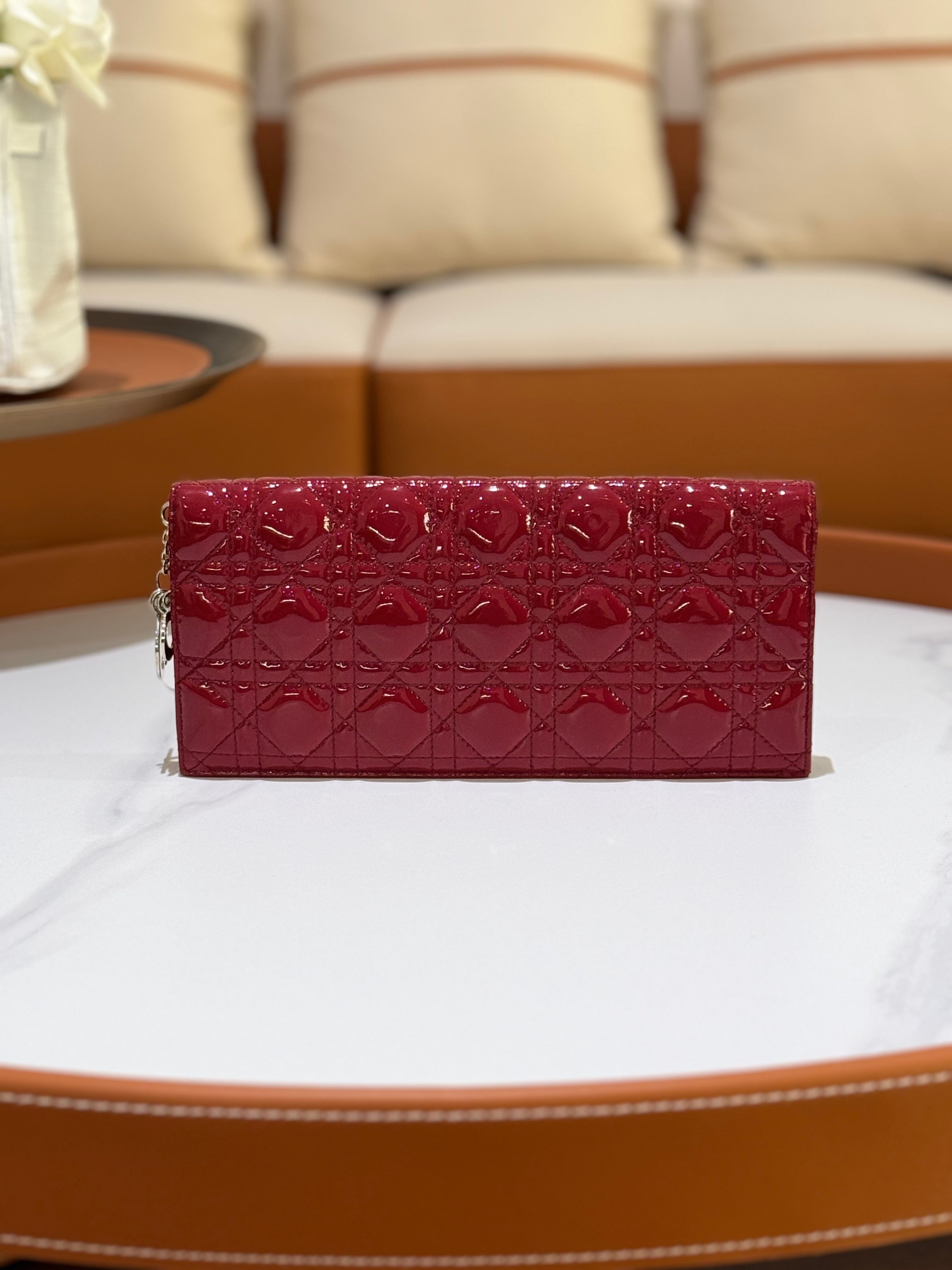 DIOR LADY DIOR POUCH RED PATENT LEATHER | COLLINS RAIN