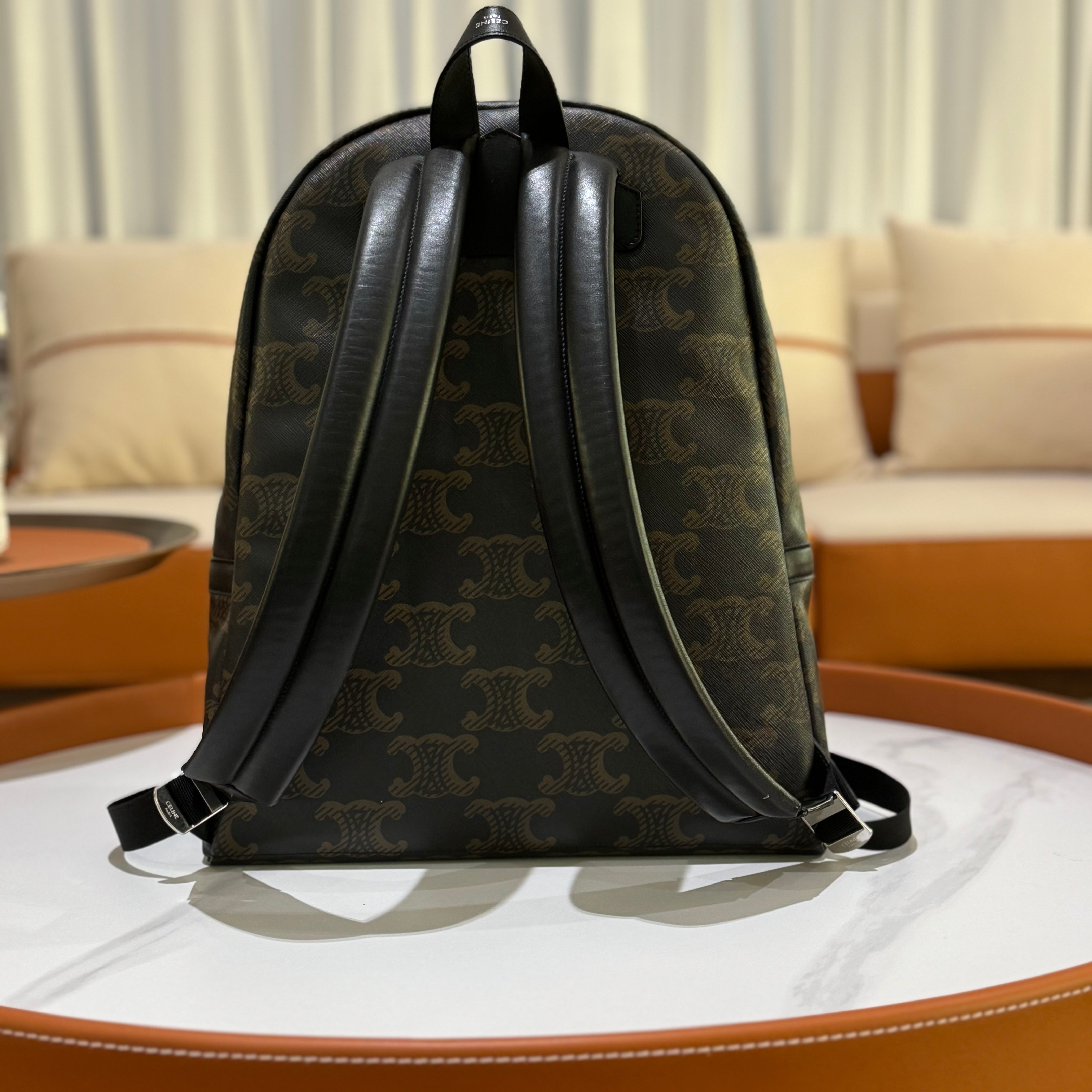 CELINE MEDIUM BACKPACK IN TRIOMPHE CANVAS AND CALFSKIN | COLLINS RAIN