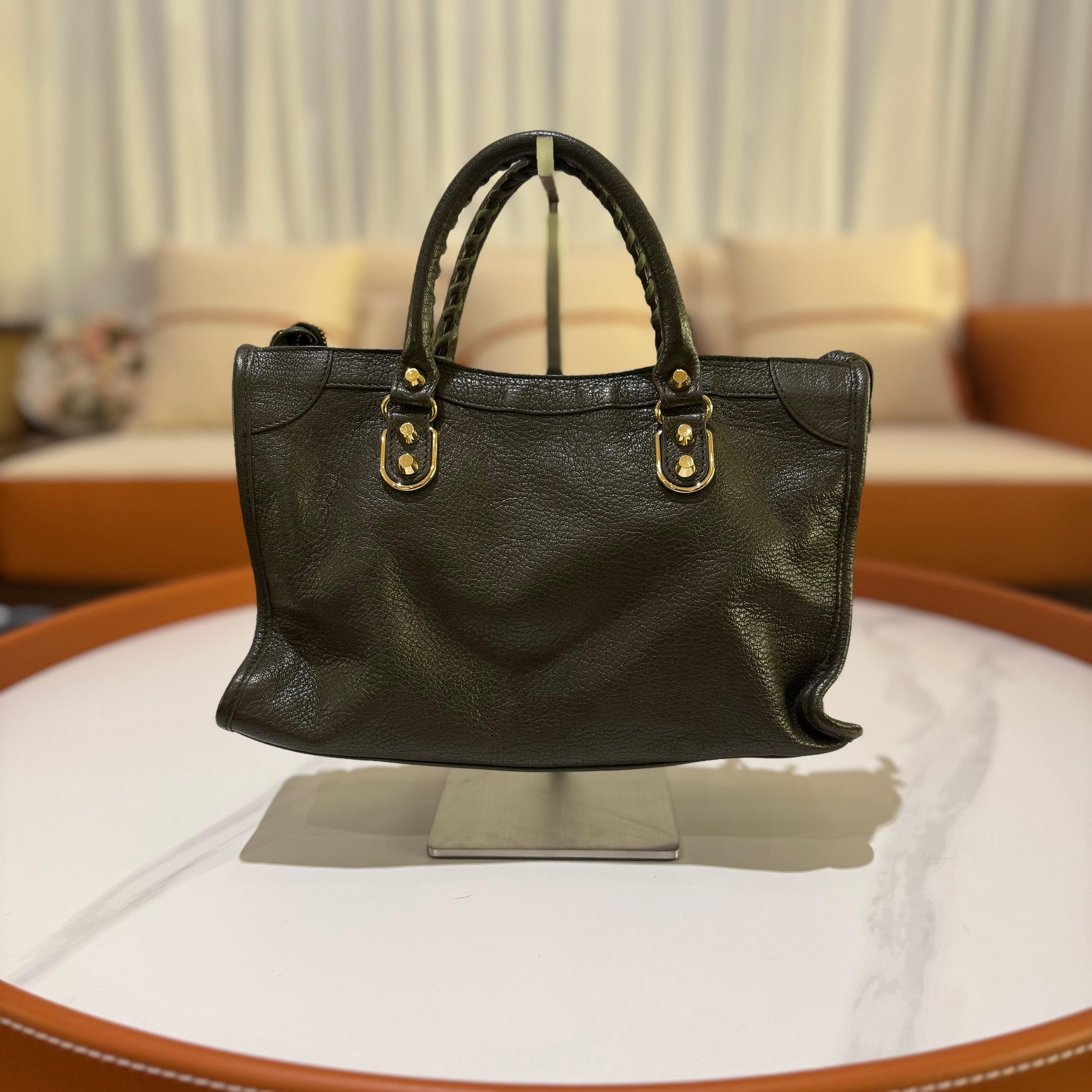 BALENCIAGA THE CITY BAG STEEL GREY GOATSKIN WITH GOLD STUDS