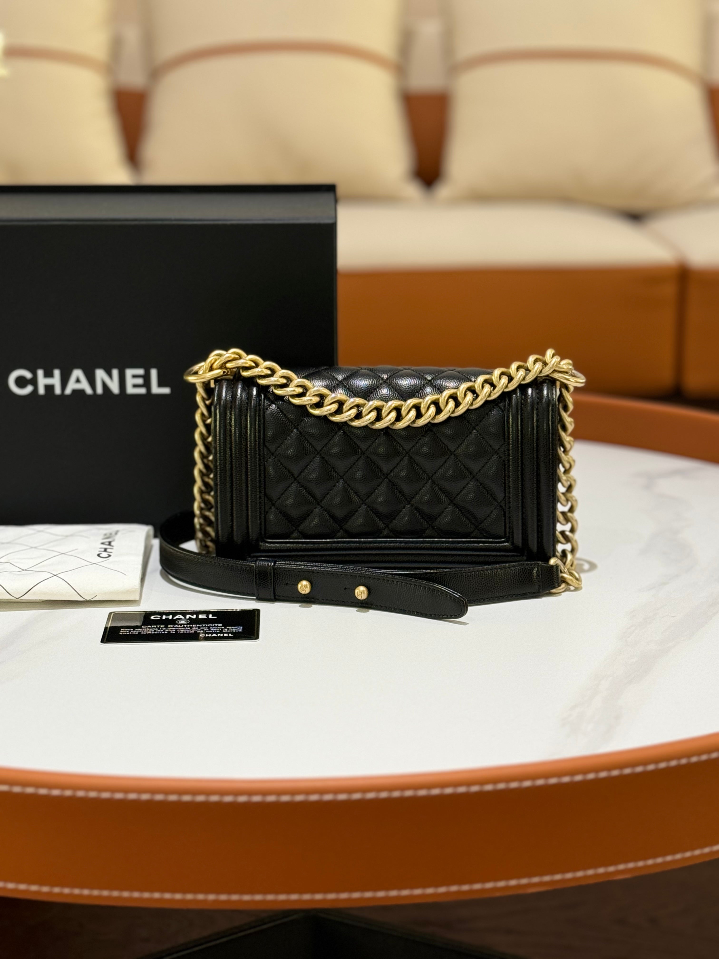 CHANEL LEBOY SMALL BLACK WITH GOLD CHAIN | COLLINS RAIN