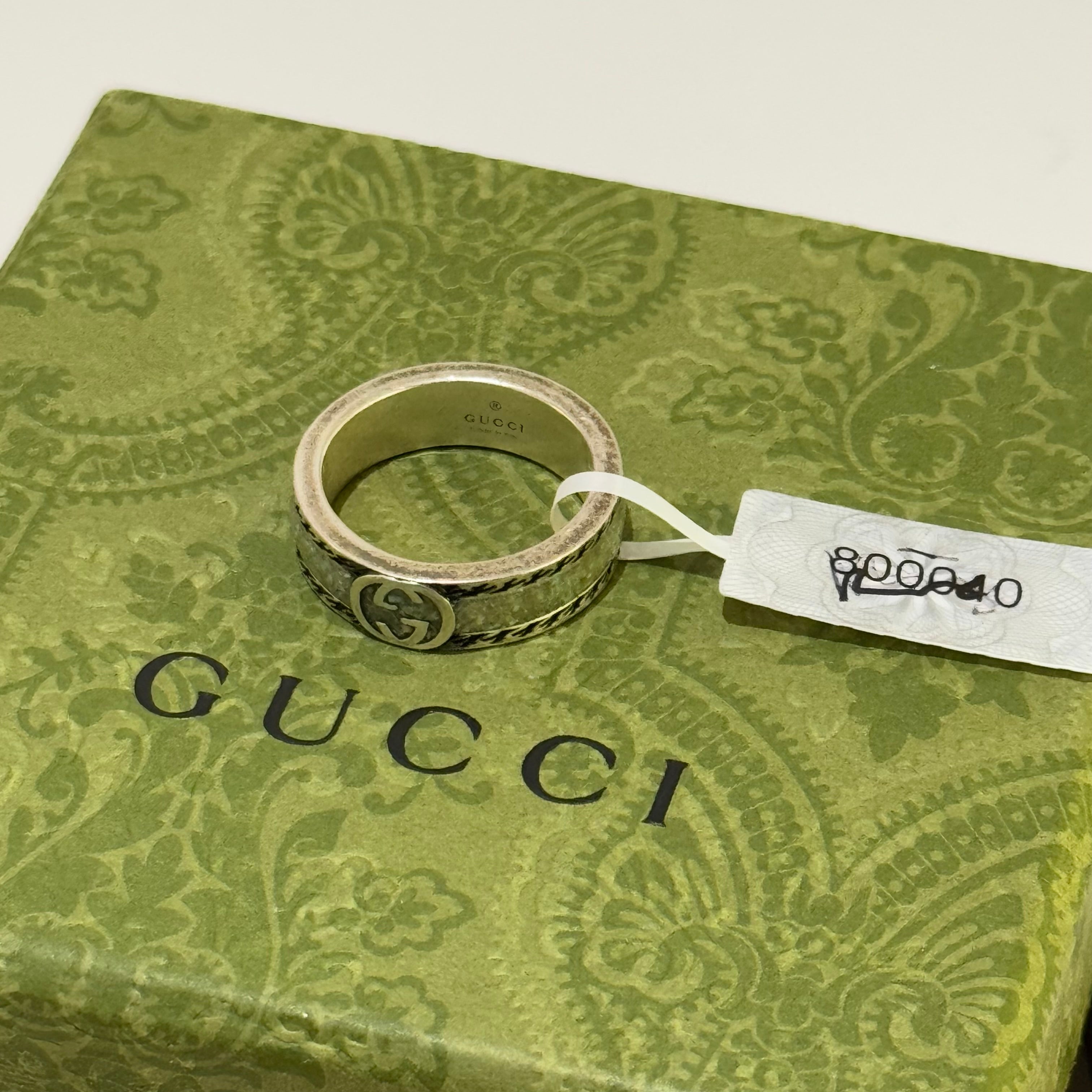 GUCCI DOUBLE G GREEN ENAMEL RING CLASSIC EDITION