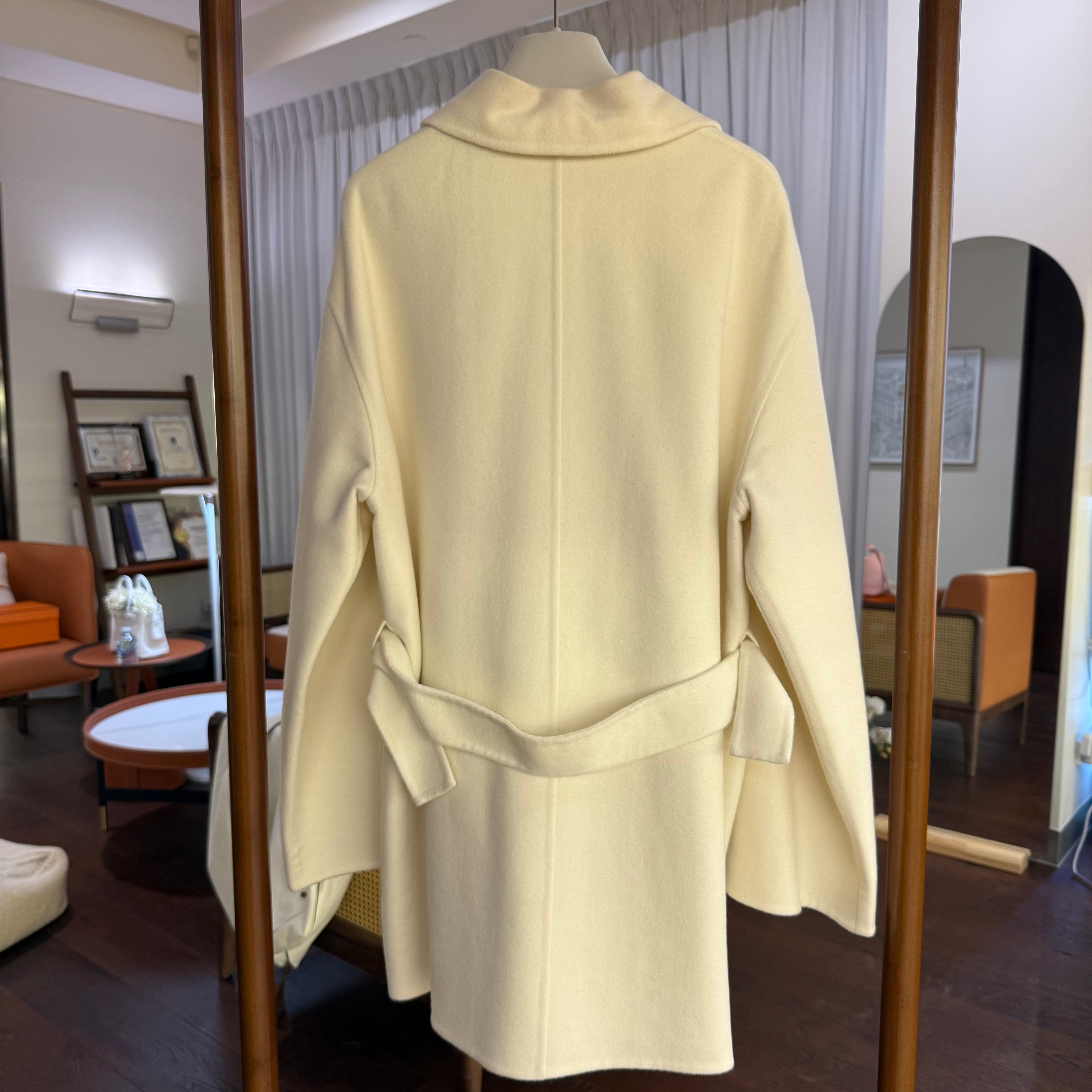 HERMES 2022 AUTUMN/WINTER NEW IVORY CASHMERE COAT