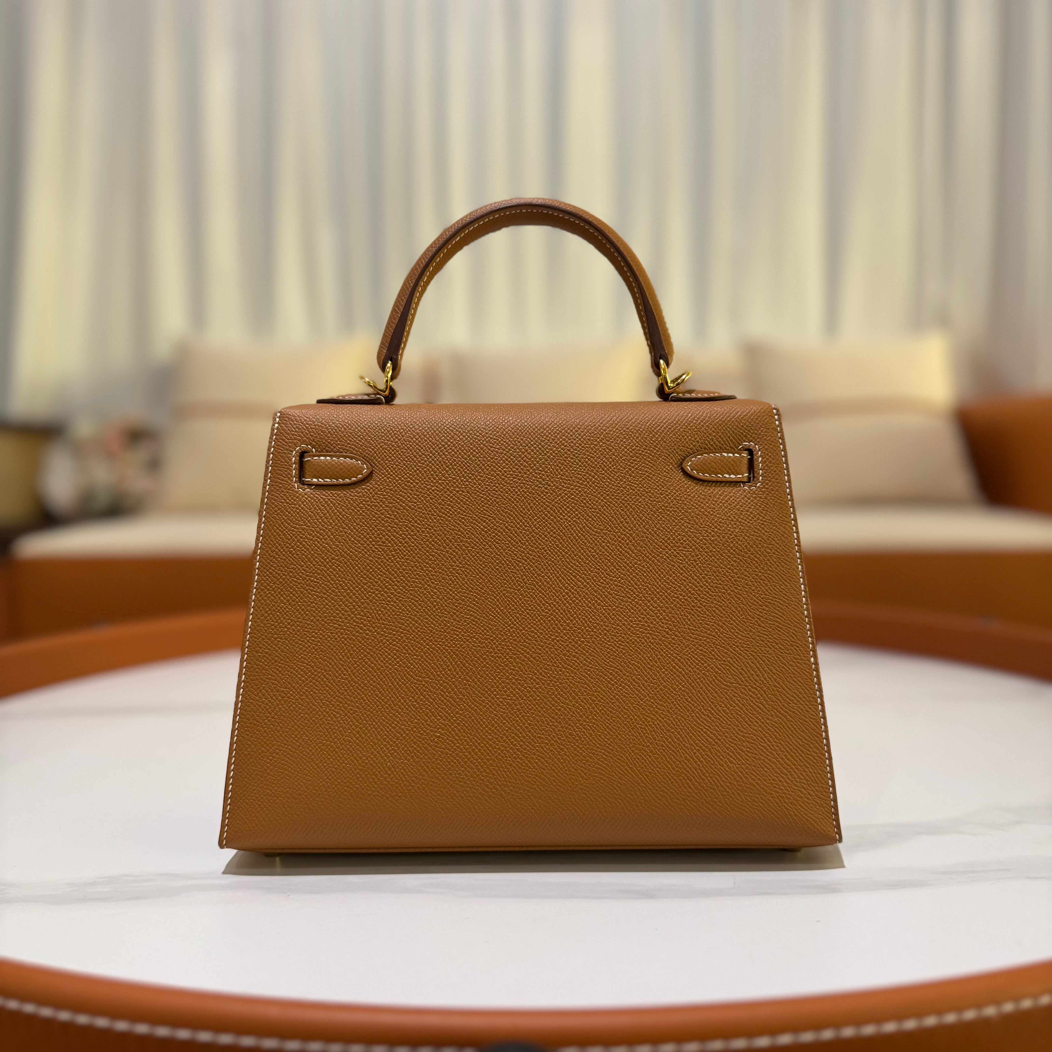 HERMES KELLY 25 EPSOM GOLD BROWN WITH GOLD HARDWARE