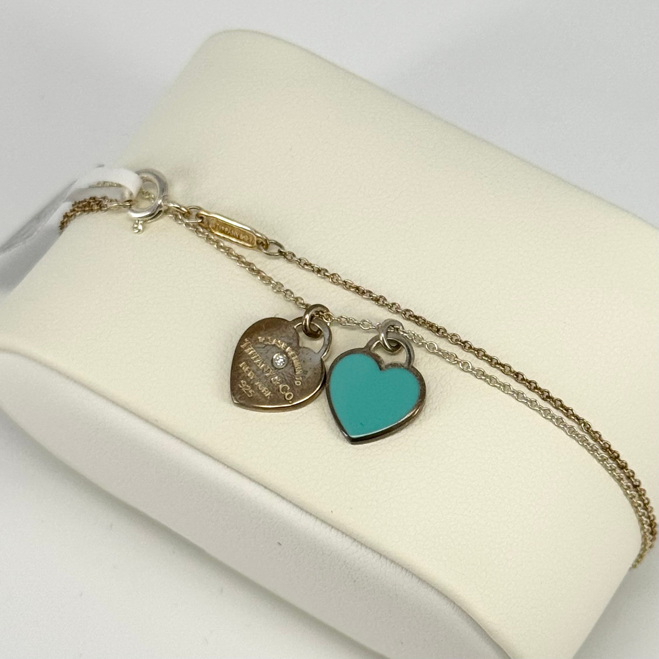 TIFFANY MINI DOUBLE HEART TAG PENDANT NECKLACE