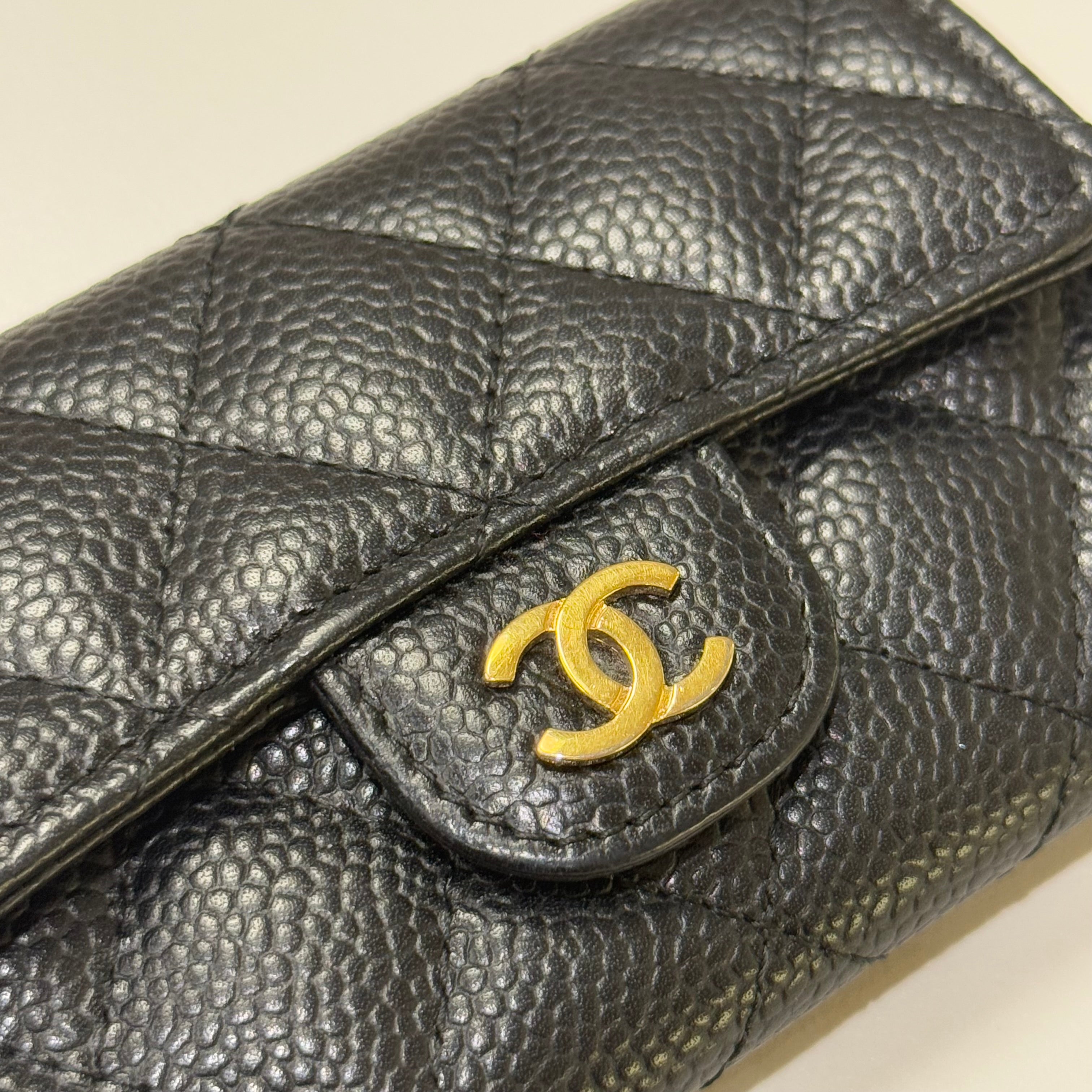 CHANEL CLASSIC FLAP WALLET BLACK CAVIAR LEATHER WALLET