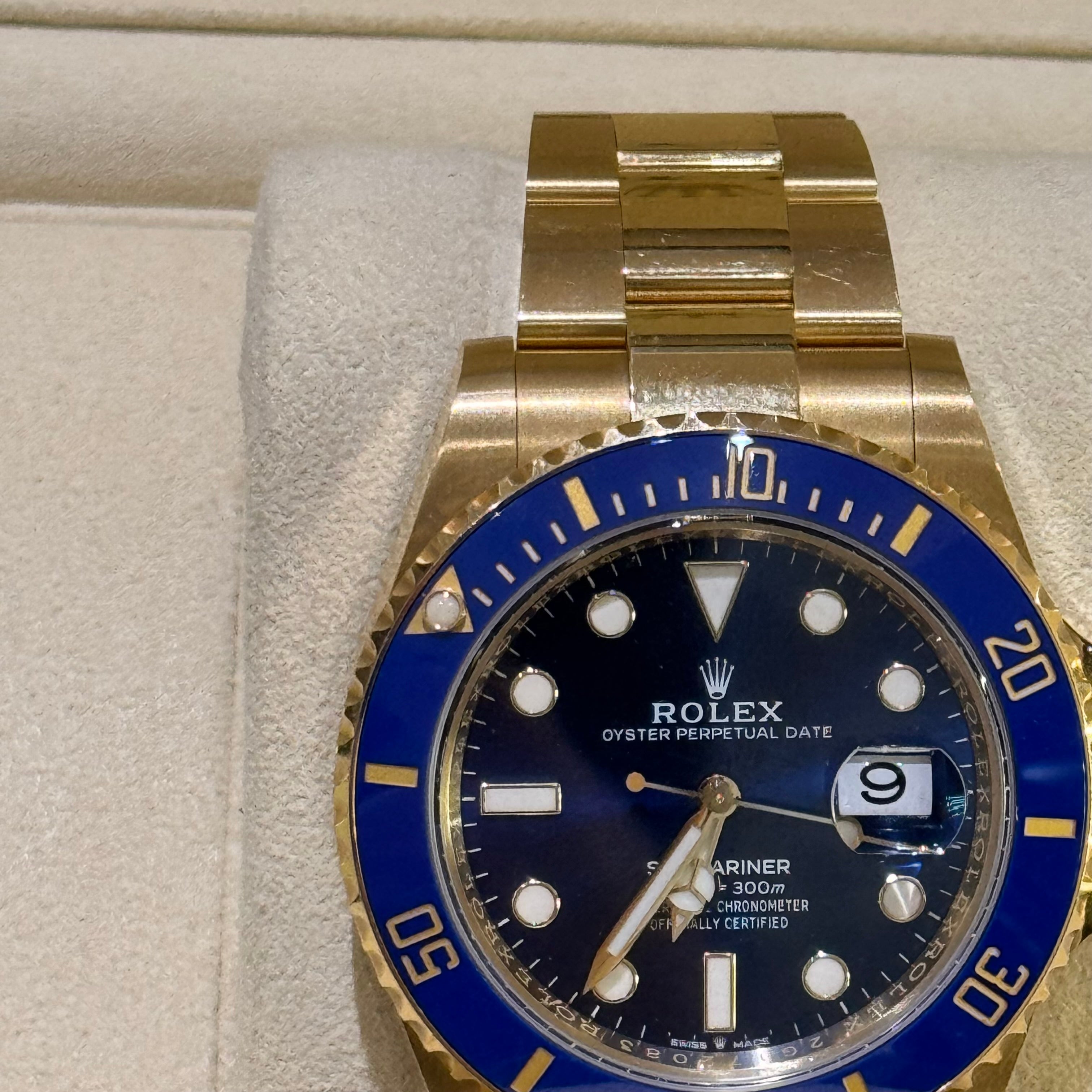 ROLEX OYSTER PERPETUAL DATE SUBMARINER M126618LB 18K GOLD BLUE DIAL