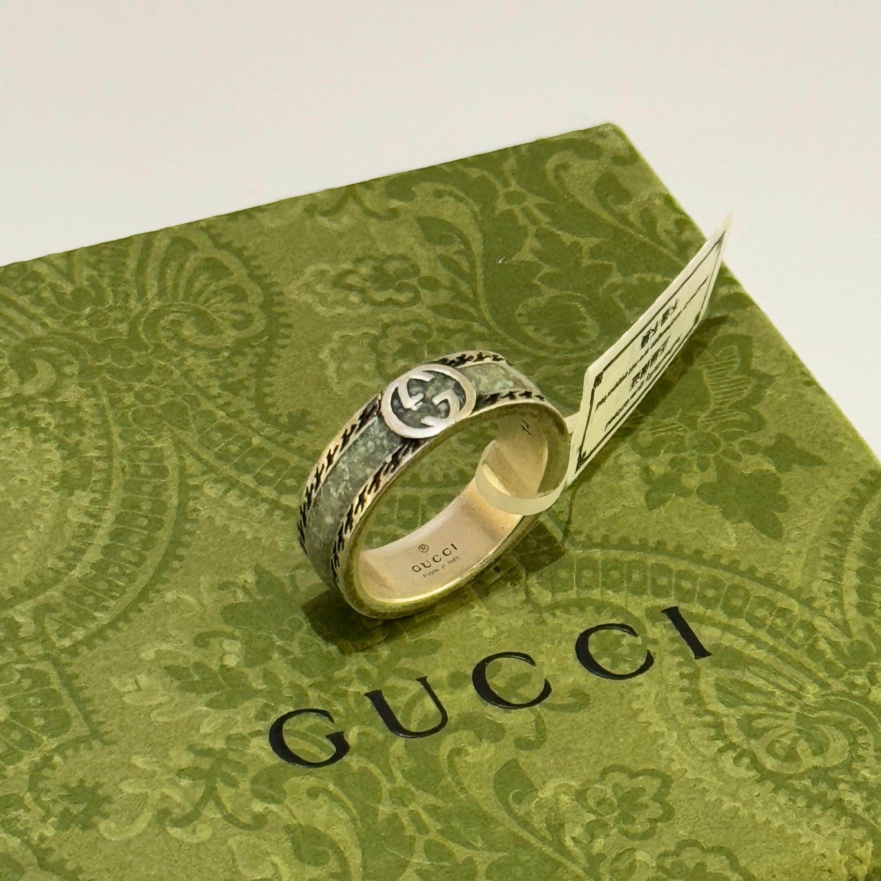 GUCCI DOUBLE G GREEN ENAMEL RING CLASSIC EDITION