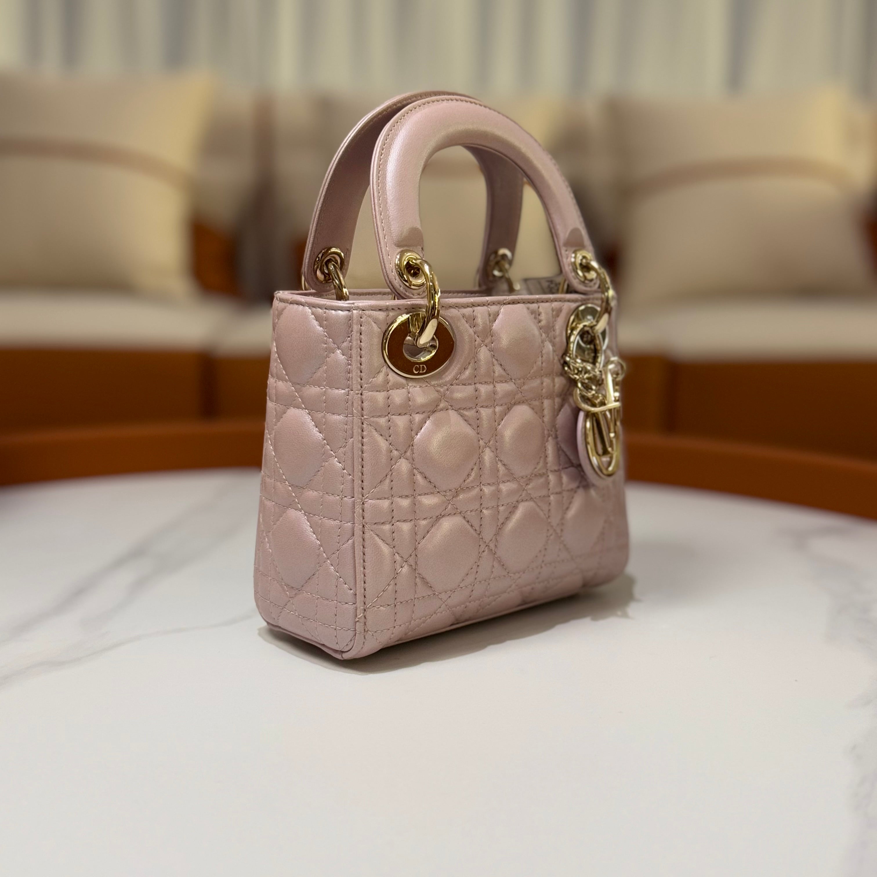 DIOR MINI LADY DIOR LAMBSKIN LOTUS PINK LGHW