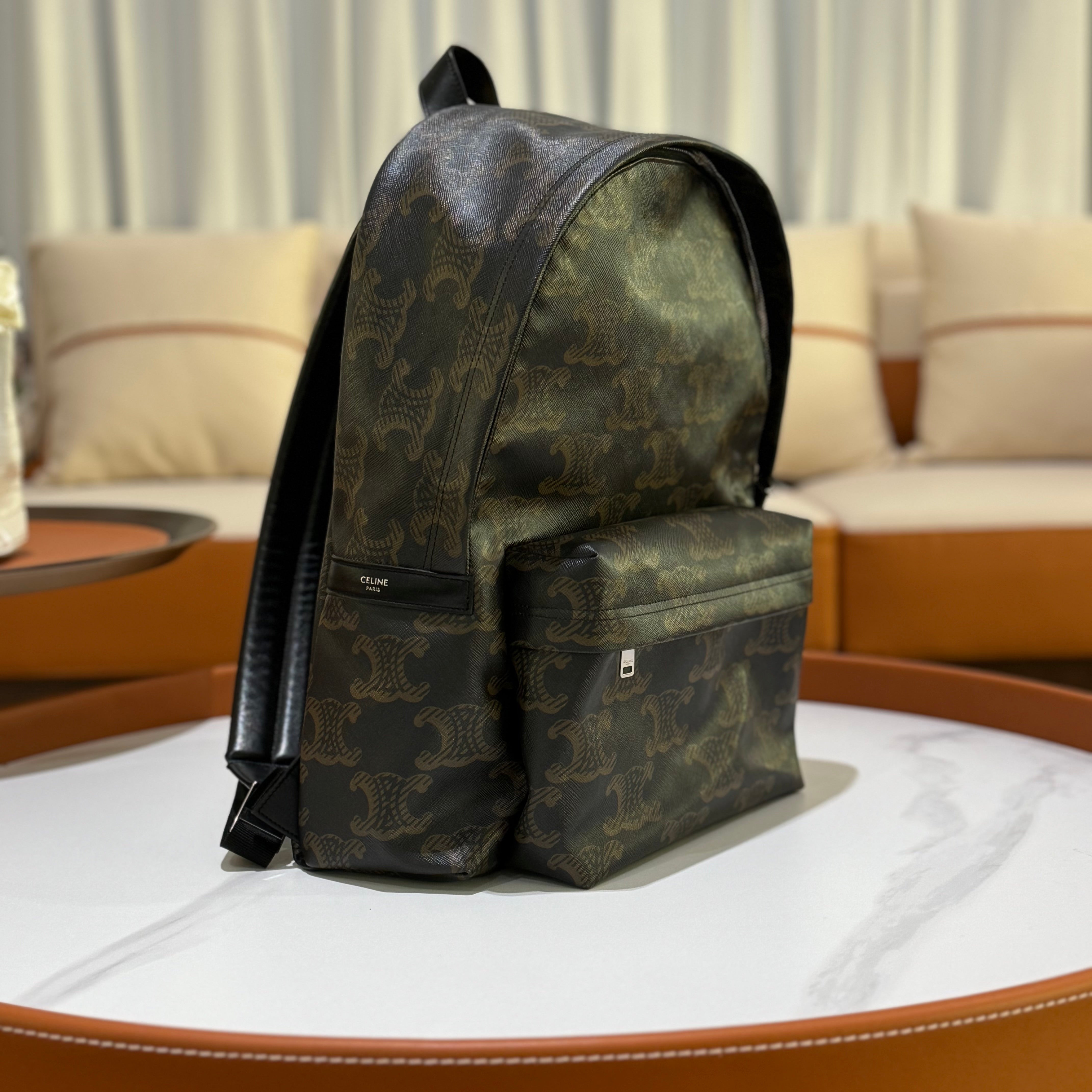 CELINE MEDIUM BACKPACK IN TRIOMPHE CANVAS AND CALFSKIN | COLLINS RAIN