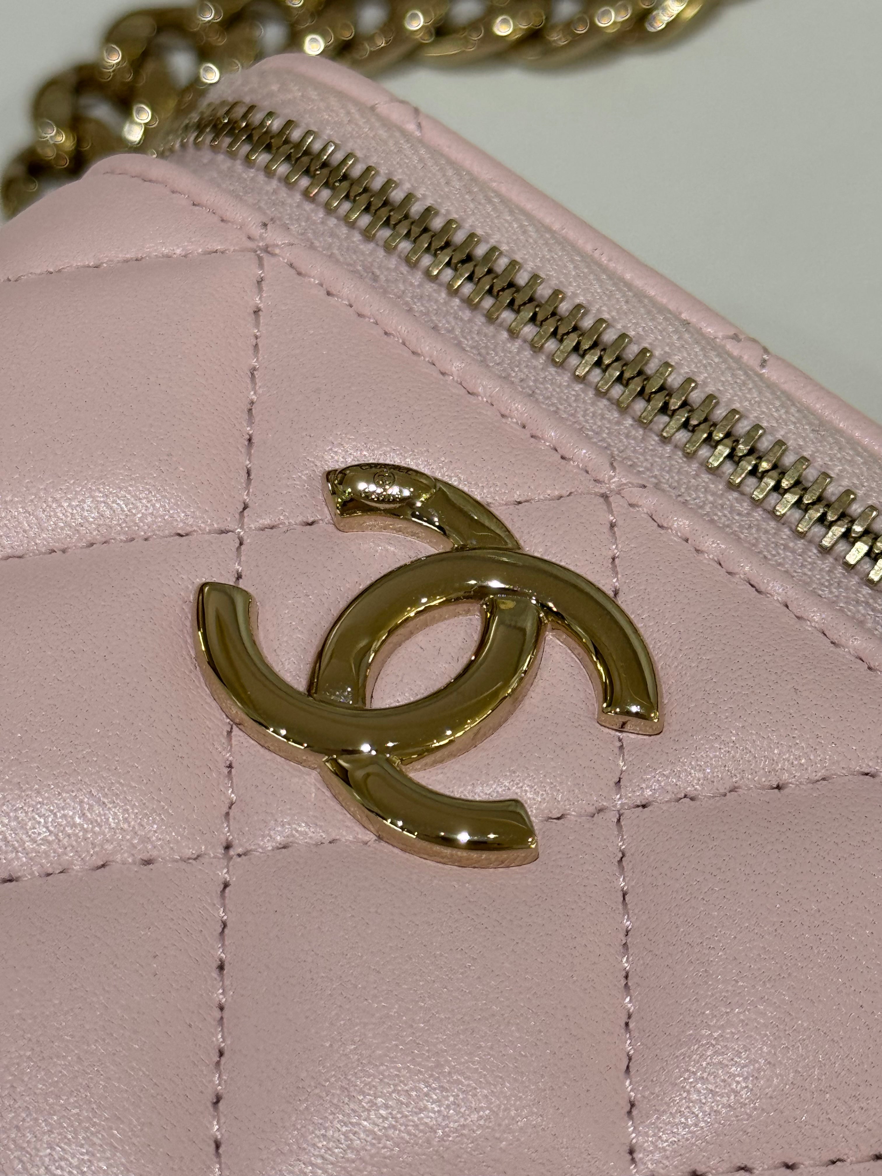 CHANEL BOX BAG PINK LAMBSKIN WITH GOLD CHAIN | COLLINS RAIN