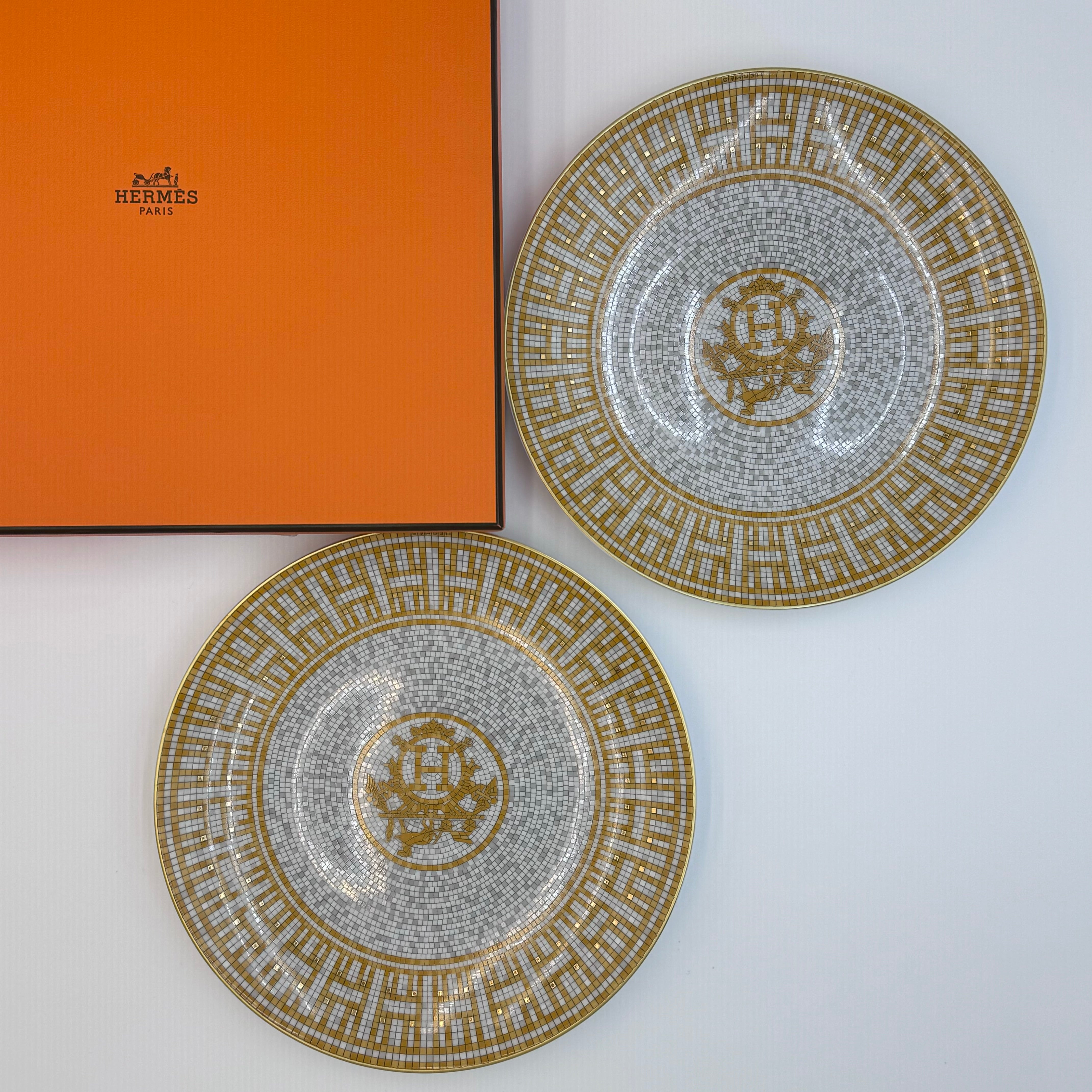 HERMES MOSAIQUE GOLD PLATE SET OF 2