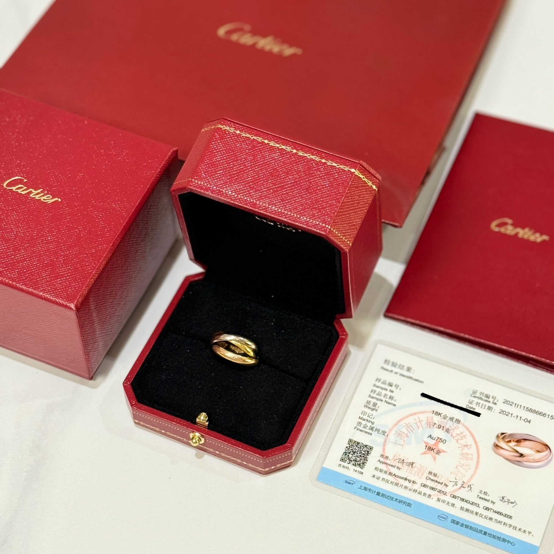 CARTIER TRINITY RINGS SIZE 51 WHITE ROSE YELLOW GOLD