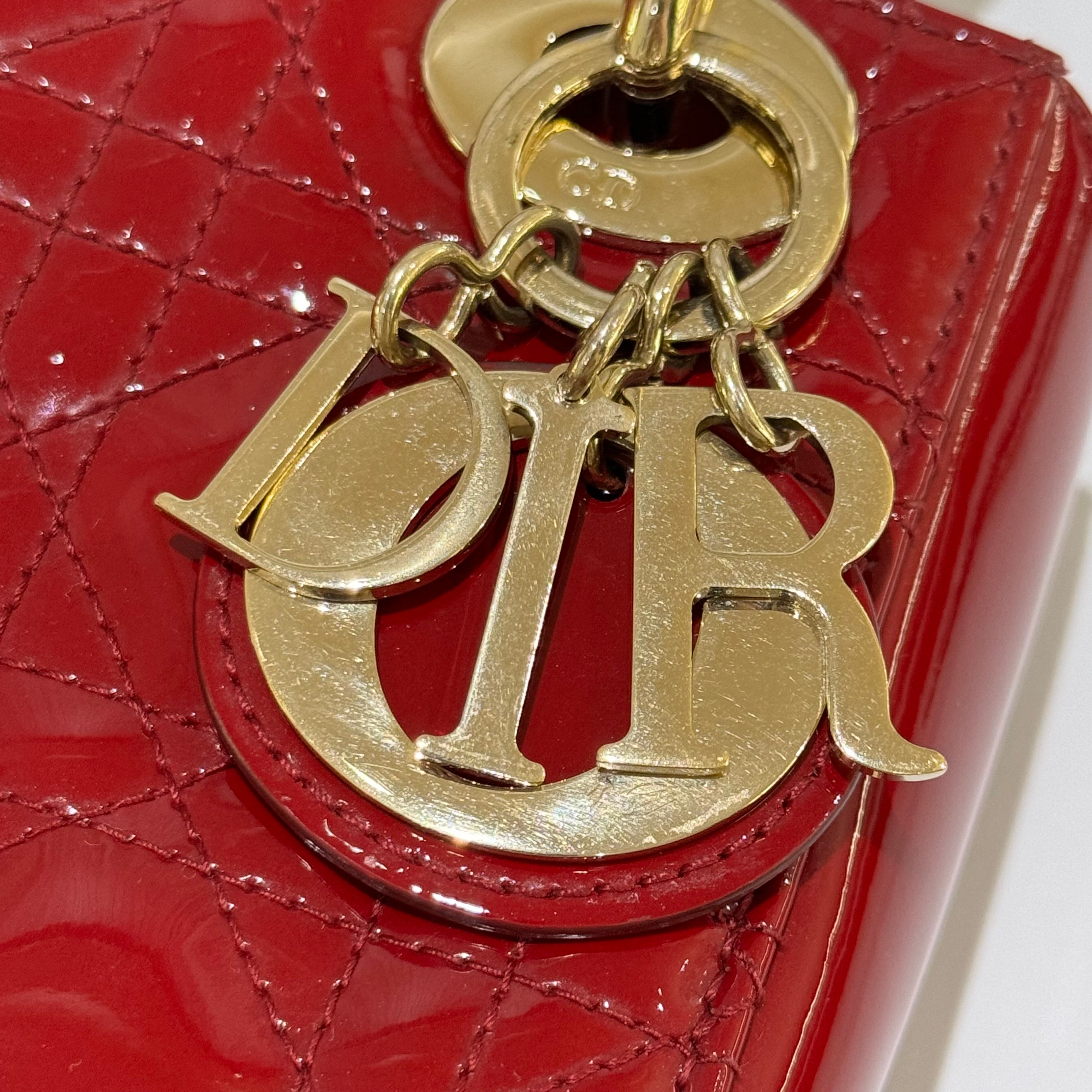 DIOR MINI LADY DIOR PATENT LEATHER RED | COLLINS RAIN