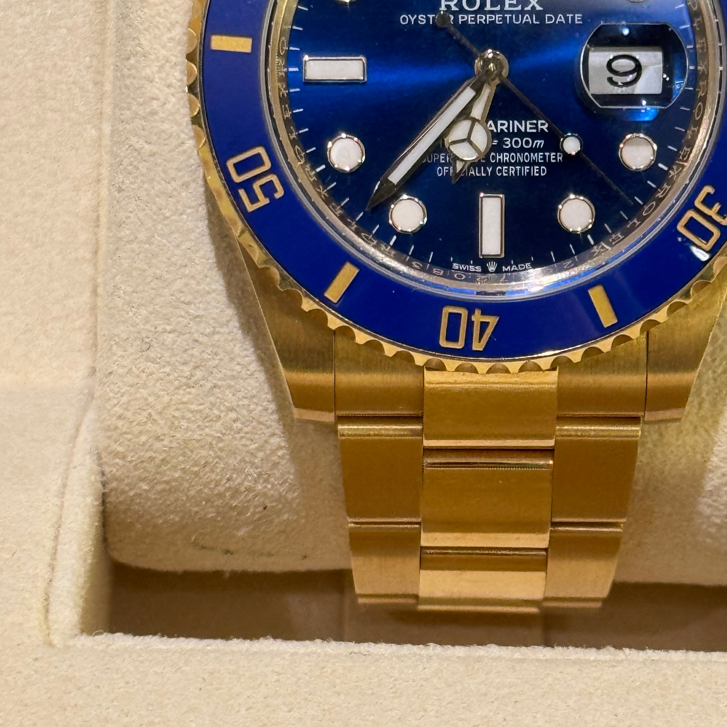 ROLEX OYSTER PERPETUAL DATE SUBMARINER M126618LB 18K GOLD BLUE DIAL