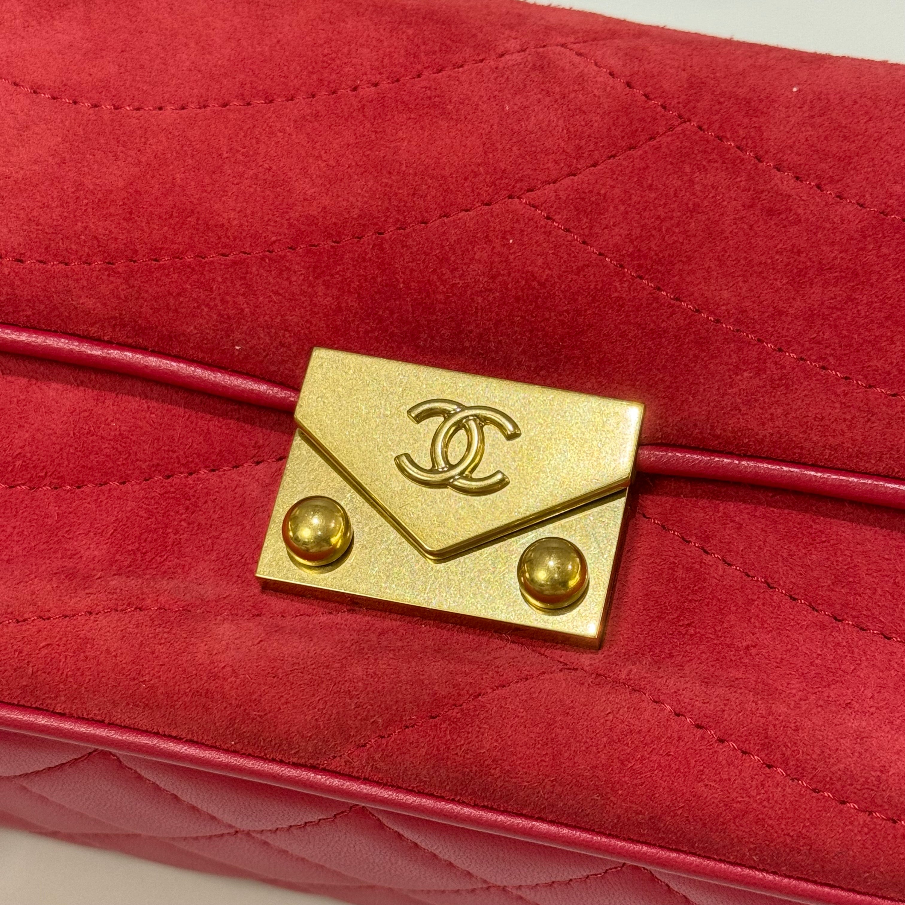 CHANEL FLAP BAG SUEDE LEATHER RED