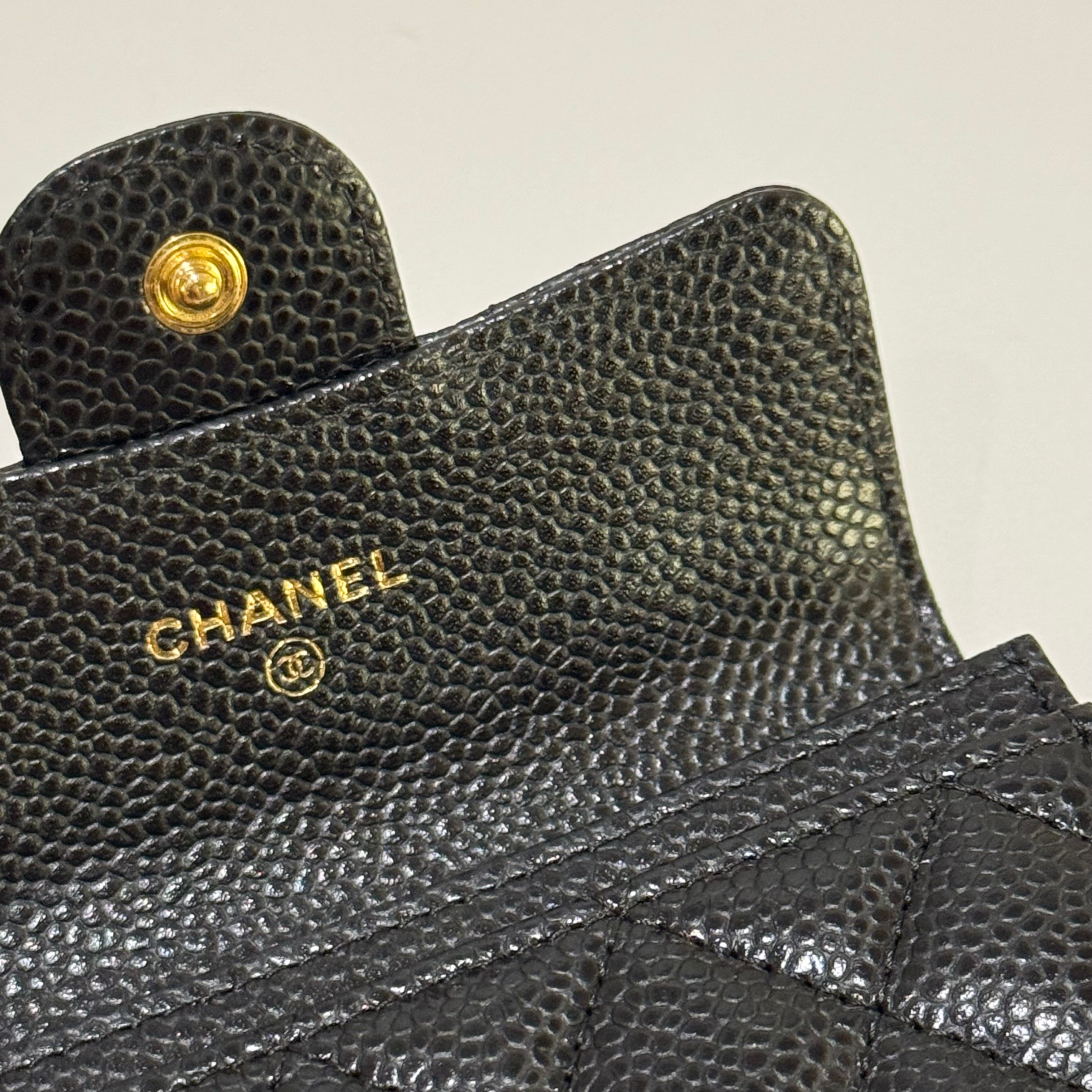 CHANEL CF SERIES BLACK GOLD LYCHEE LEATHER CARD CASE