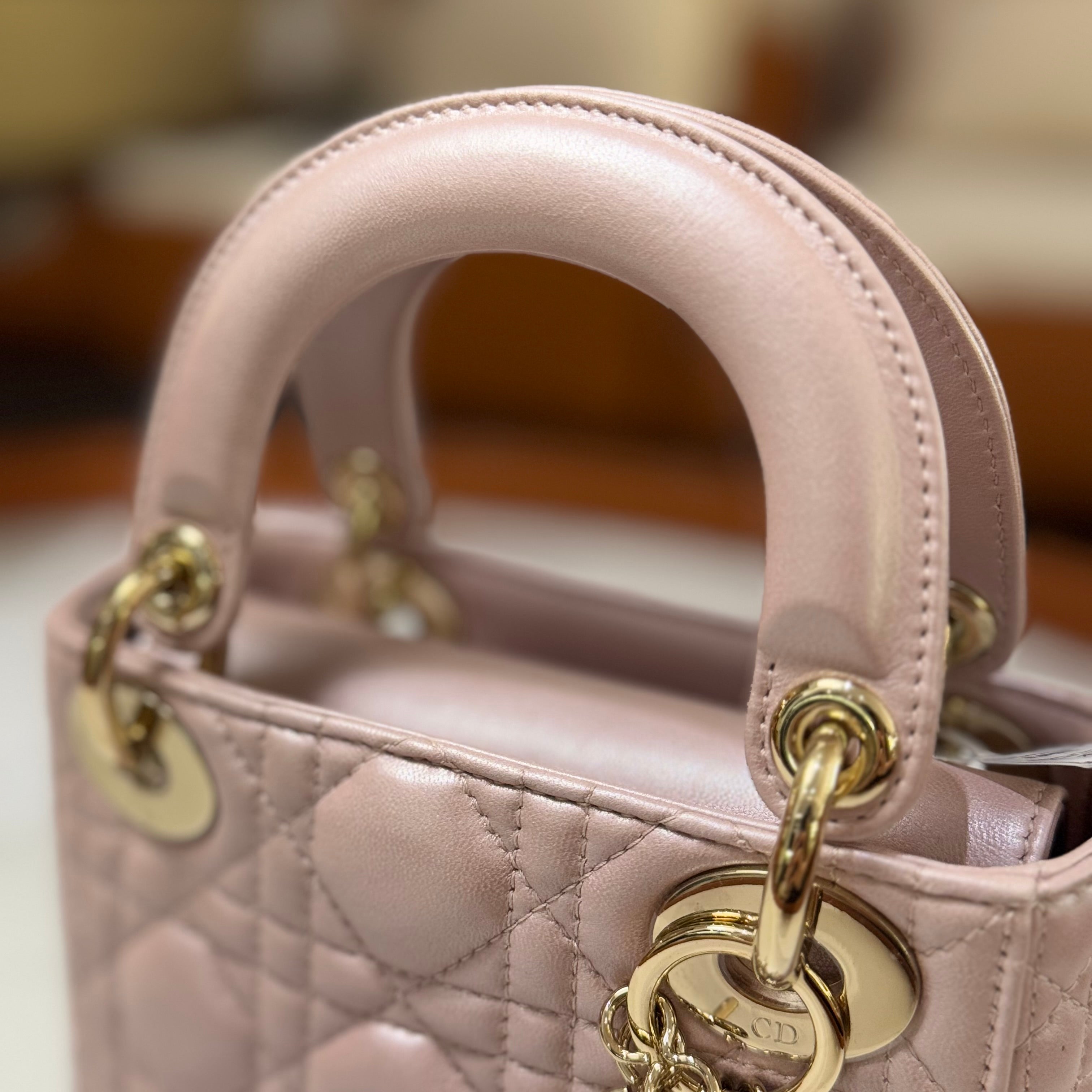 DIOR MINI LADY DIOR LAMBSKIN LOTUS PINK LGHW