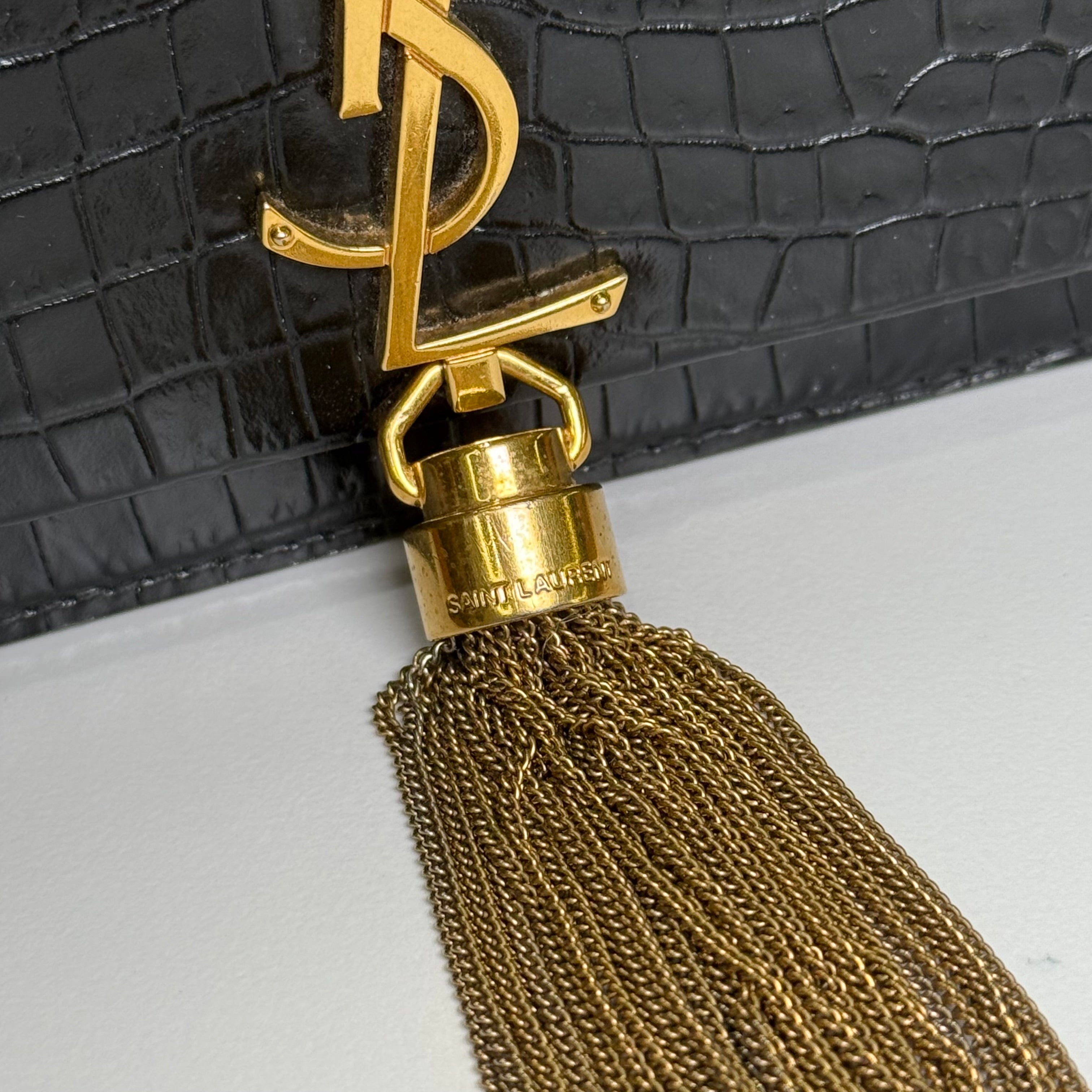 YSL KATE BLACK & GOLD EMBOSSED TASSEL BAG