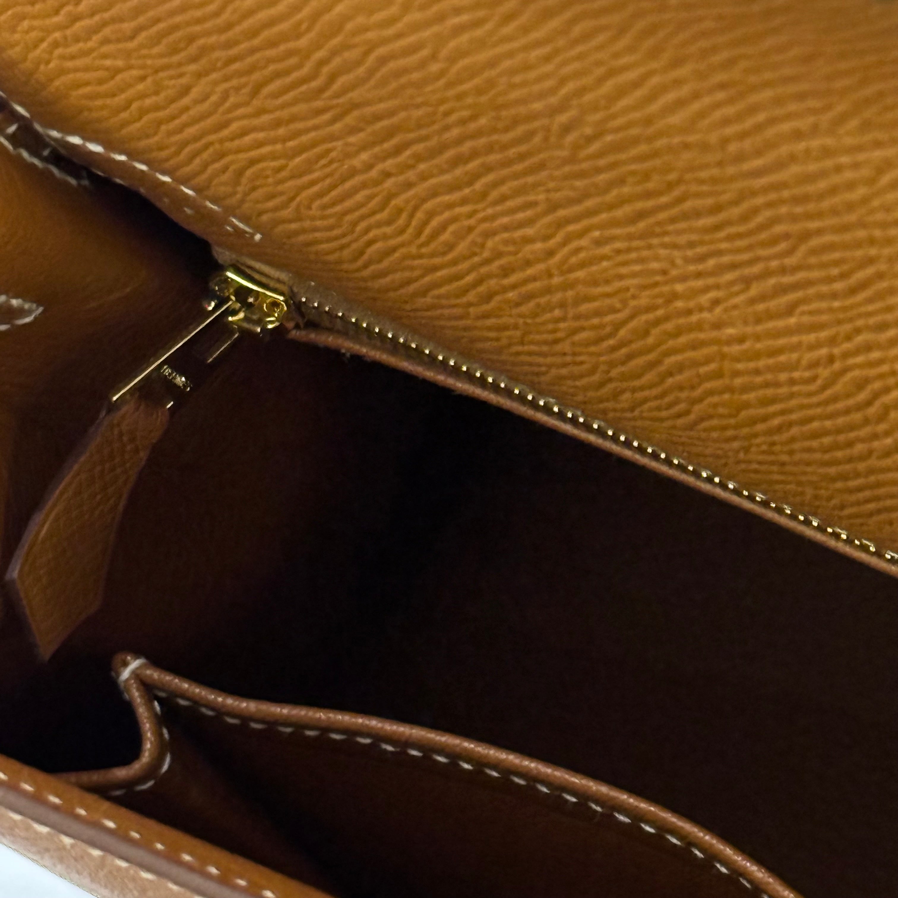 HERMES KELLY 25 EPSOM GOLD BROWN WITH GOLD HARDWARE