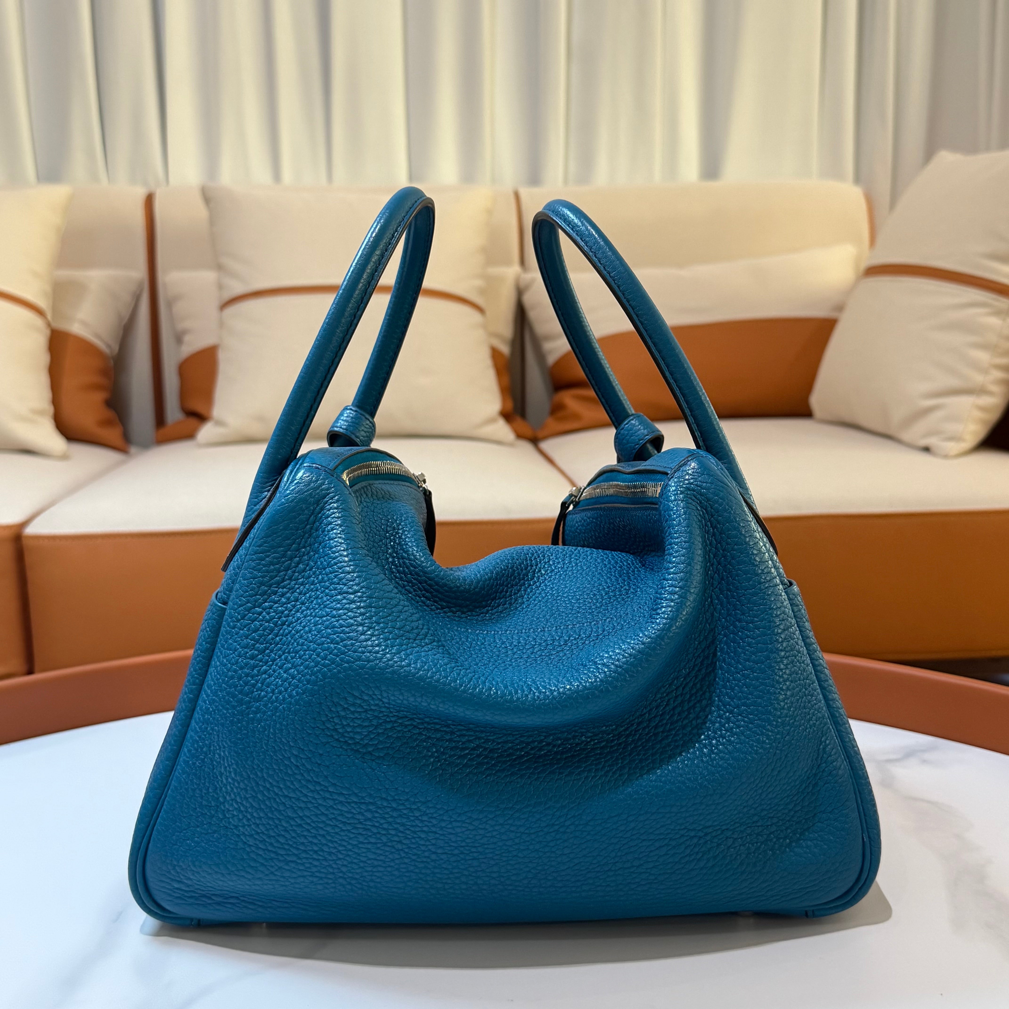 HERMES LINDY 30 AND TURQUOISE  BLUE SILVER STAMP R