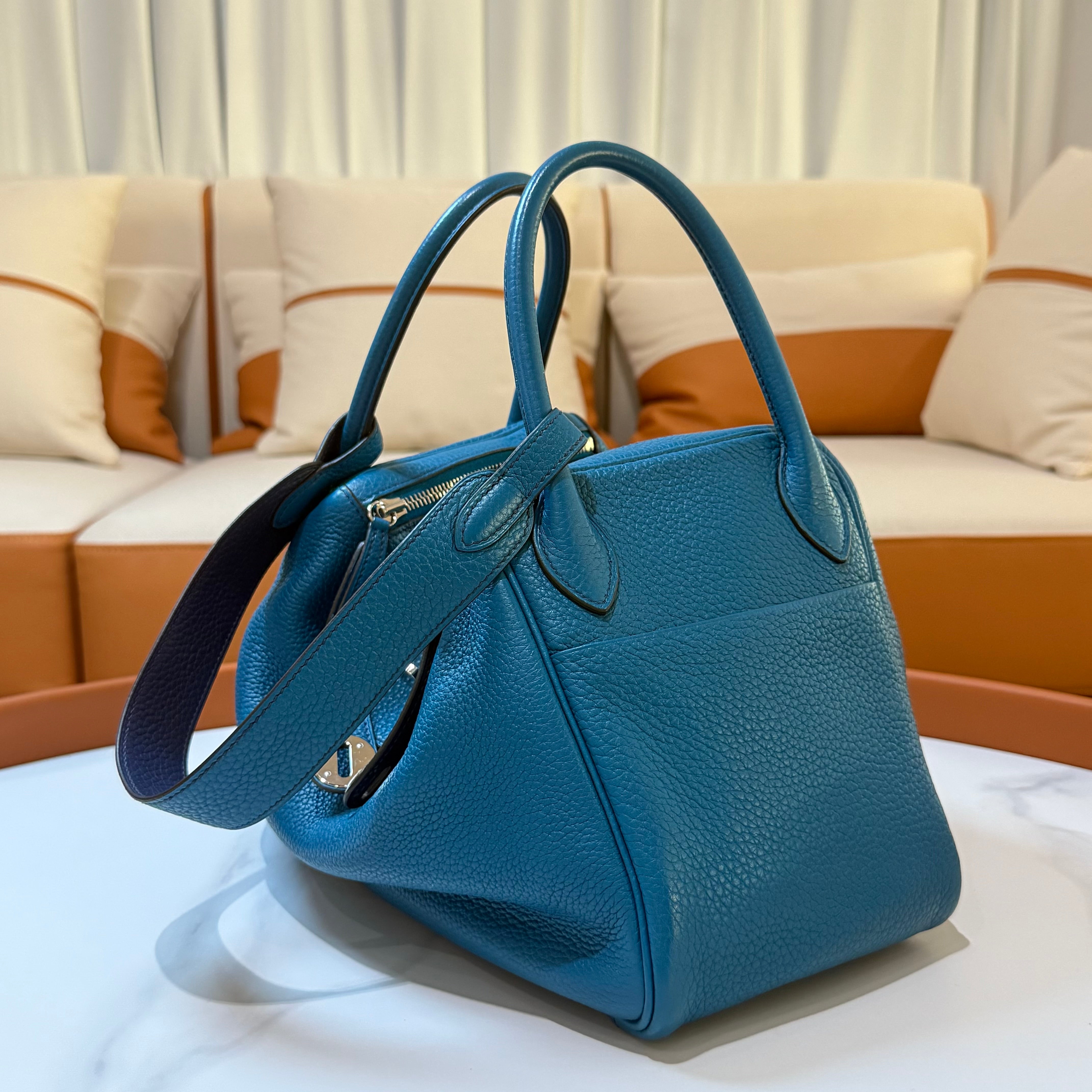 HERMES LINDY 30 AND TURQUOISE  BLUE SILVER STAMP R