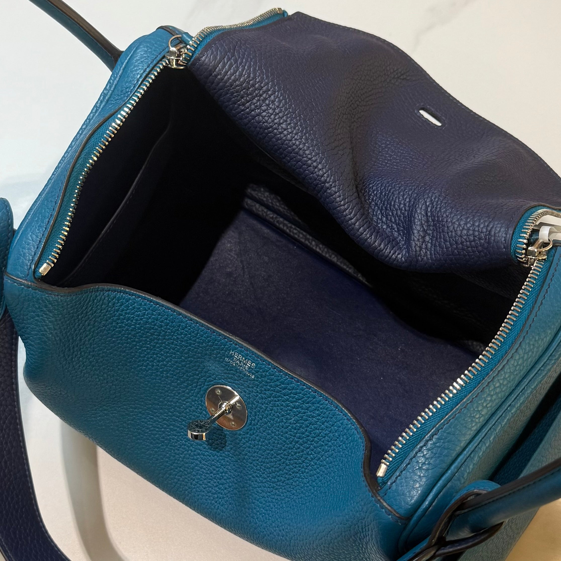 HERMES LINDY 30 AND TURQUOISE  BLUE SILVER STAMP R