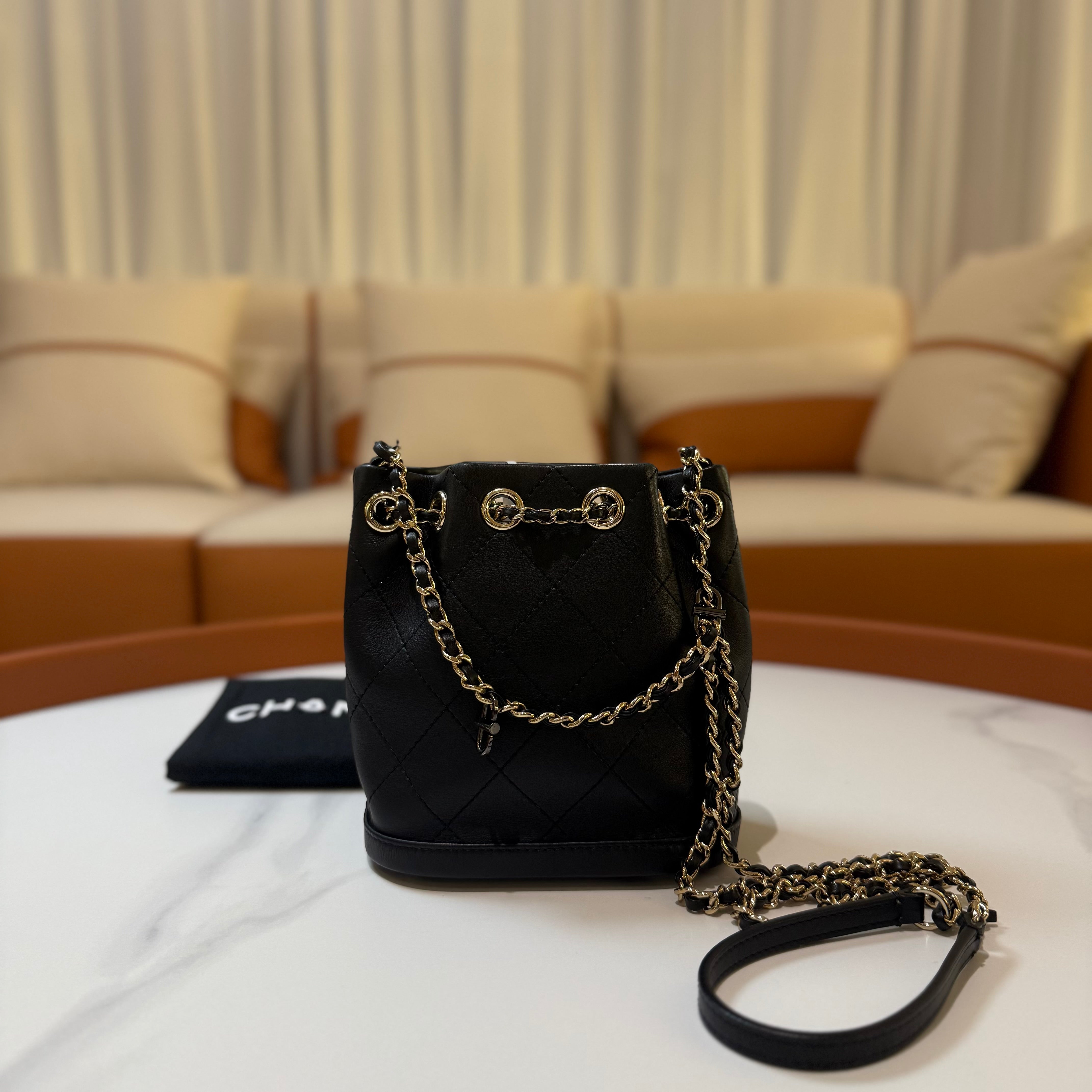 CHANEL BUCKET BAG CALFSKIN BLACK