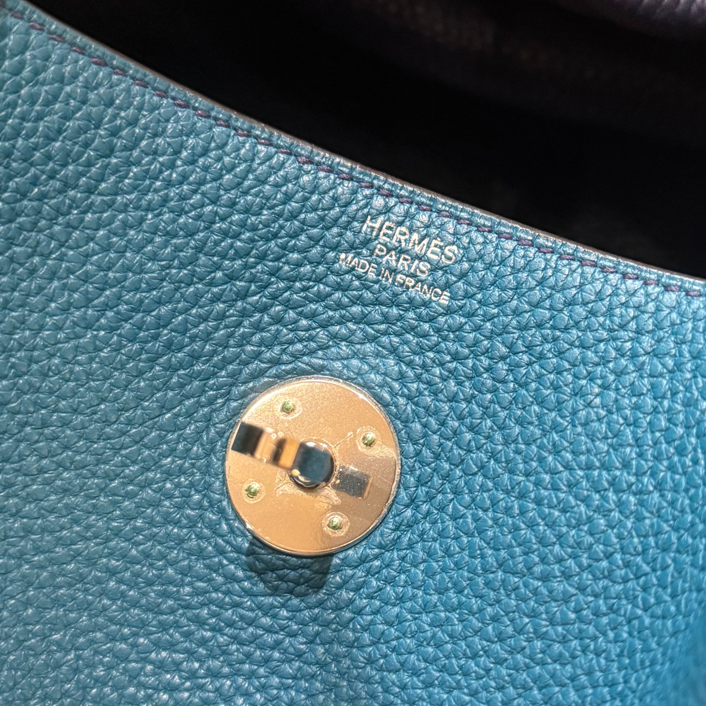 HERMES LINDY 30 AND TURQUOISE  BLUE SILVER STAMP R